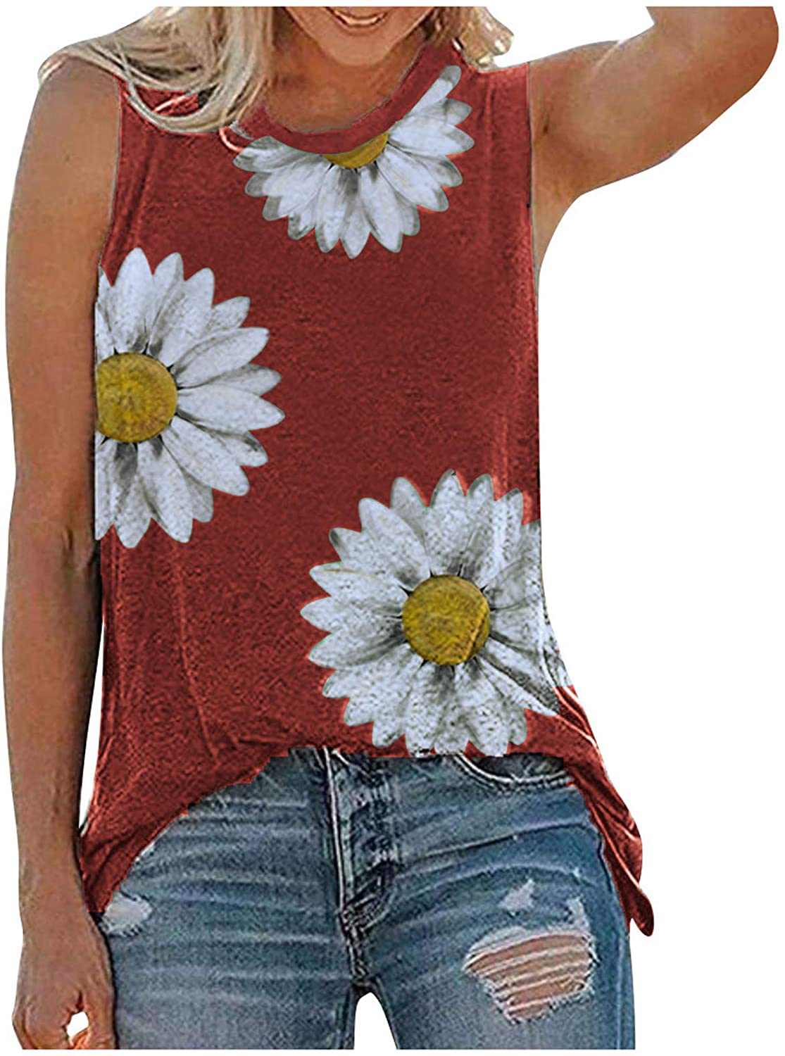 FABIURT Womens Tank Tops, Women Cute Sunflower Printed Vest Tshirt Sleeveless Workout Tunic Loose Casual Summer Tank Top Apparel & Accessories > Clothing > Activewear Kylie Max