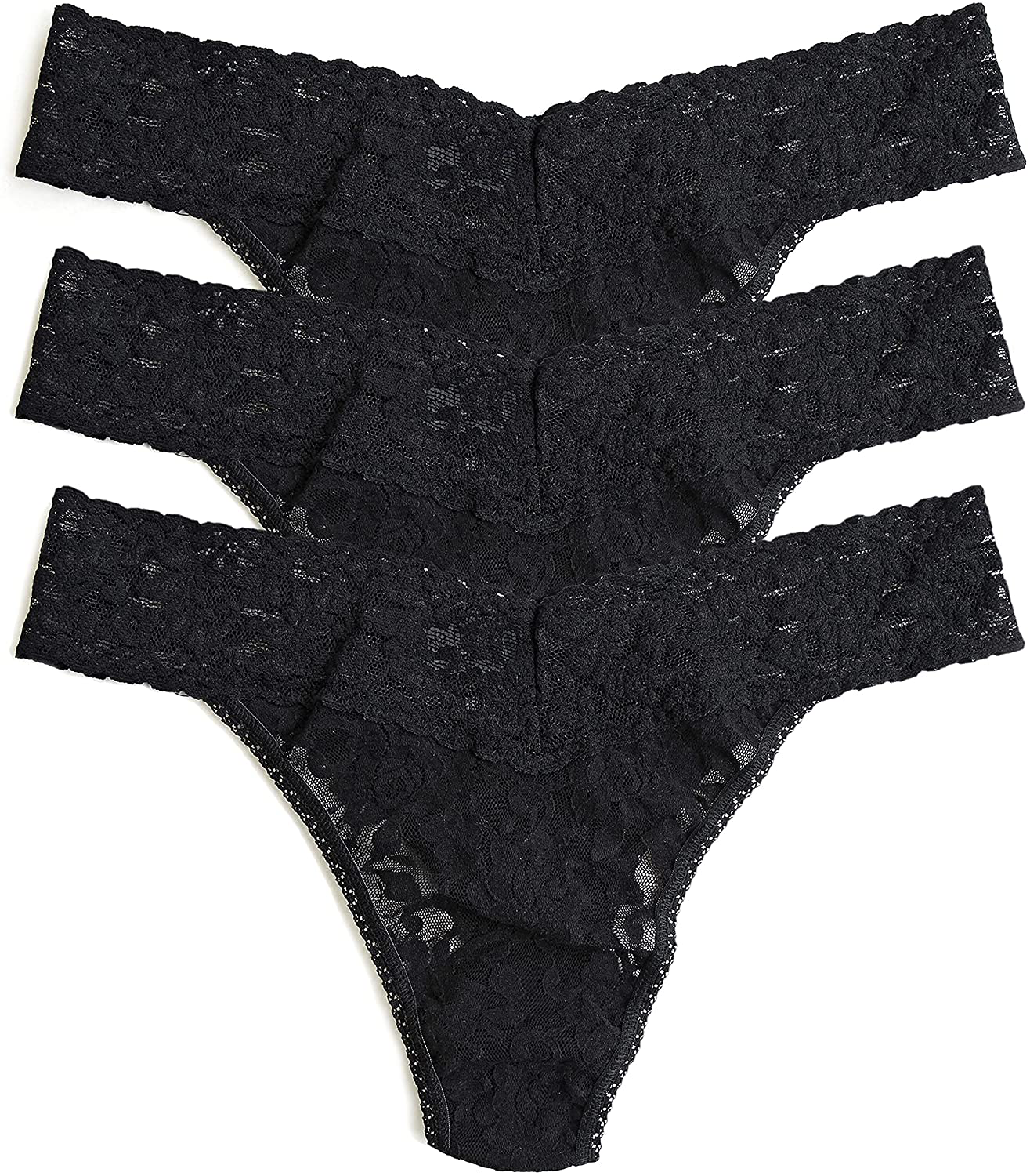 hanky panky, Signature Lace Original Rise Thong 3 Pack, One Size (4-14) Apparel & Accessories > Clothing > Underwear & Socks > Underwear hanky panky Black One Size