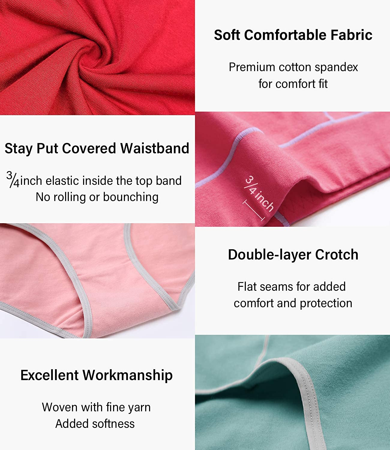 Wirarpa Women'S Cotton Stretch Underwear Comfy Mid Waisted Briefs Ladies Breathable Panties Multipack Apparel & Accessories > Clothing > Underwear & Socks > Underwear KYLIE MAX