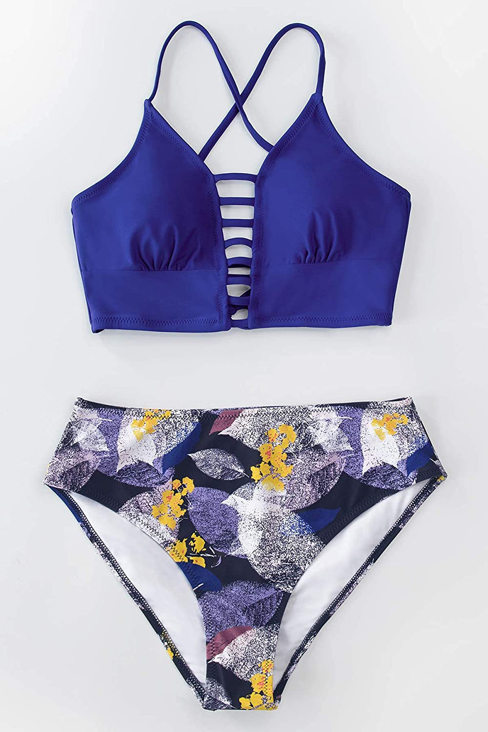 CUPSHE Women’s Bikini Swimsuit Floral Print Lace Up Multi Color Strappy Two Piece Bathing Suit Apparel & Accessories > Clothing > Swimwear KYLIE MAX