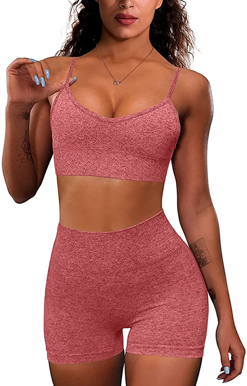 OQQ Yoga Outfit for Women Seamless 2 Piece Workout Gym High Waist Leggings with Sport Bra Set Apparel & Accessories > Clothing > Underwear & Socks > Lingerie HZSN A: Red Large