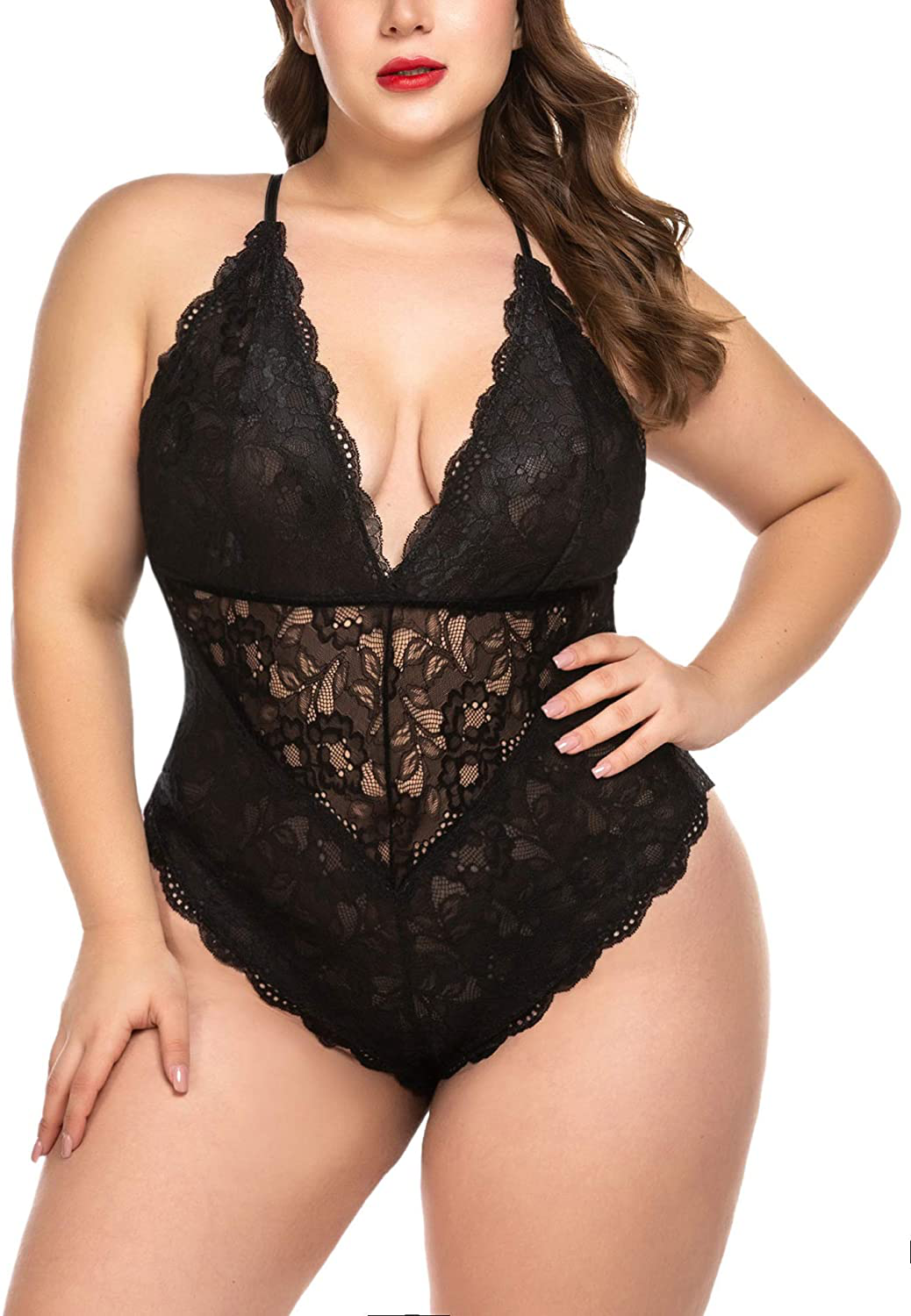 ELOVER Lingerie for Women Plus Size Lace Teddy Lingerie Bodysuit One Piece Babydoll Apparel & Accessories > Clothing > Underwear & Socks > Lingerie ELOVER