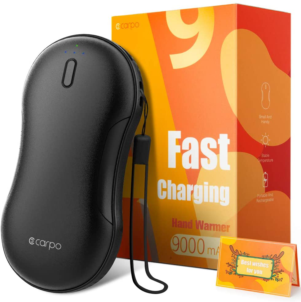 Hand Warmers Rechargeable | 9000mAh Electric Hot Hands Hand Warmer Power Bank | Portable Pocket Warmer Reuesable Handwarmers for Outdoor Sports, Hunting, Golf | Warm Gifts for Women Men Arts & Entertainment > Party & Celebration > Gift Giving CarPo Fast Charging - Black