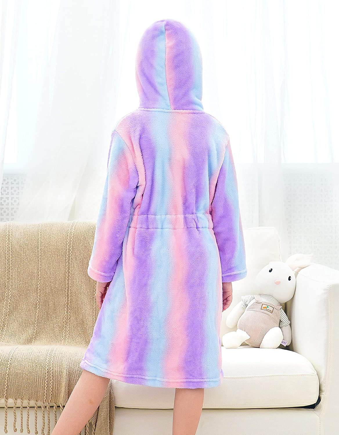 Doctor Unicorn Soft Hooded Rainbow Bathrobe Sleepwear for Girls Apparel & Accessories > Clothing > Sleepwear & Loungewear > Robes Kylie Max