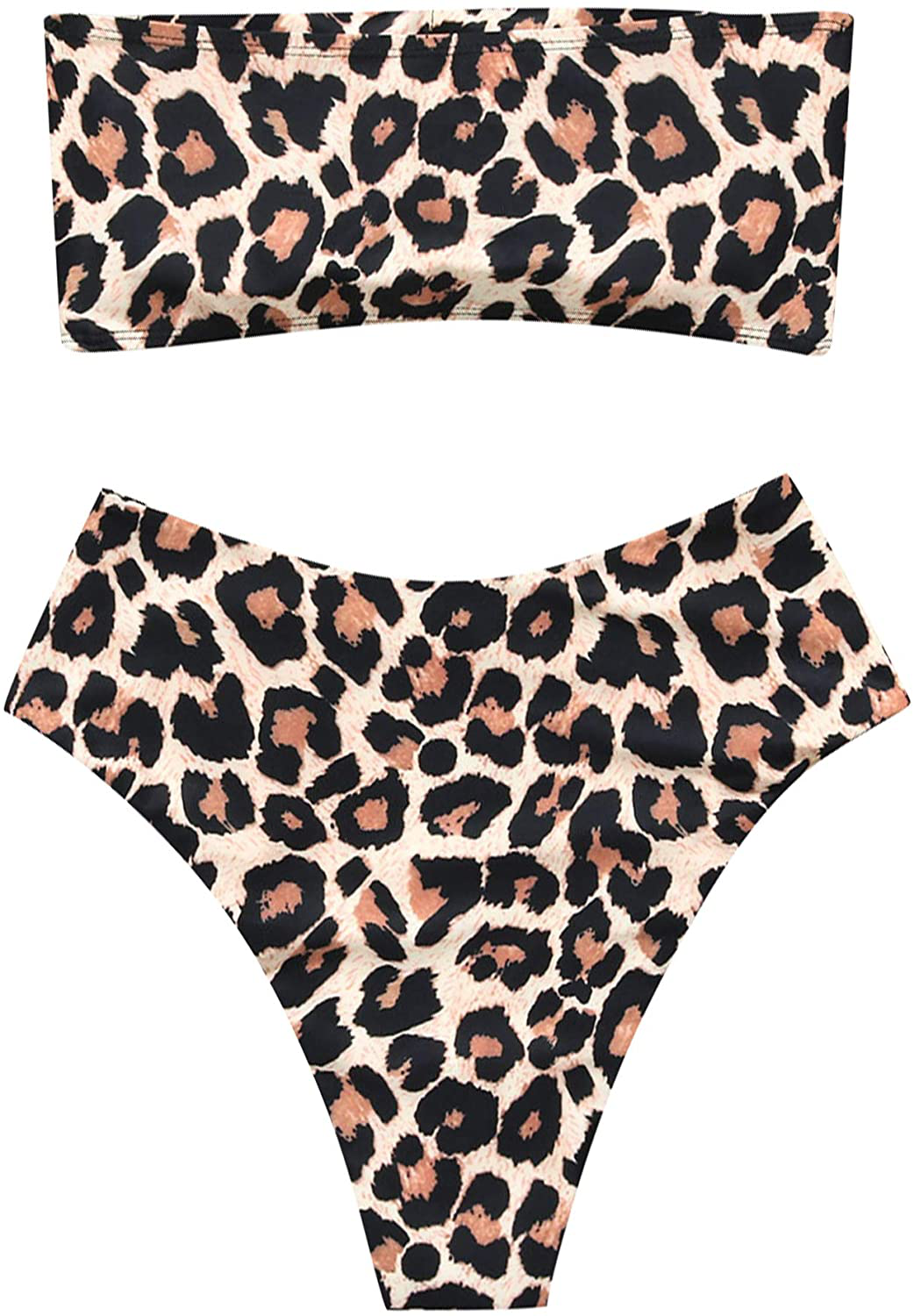 OMKAGI Women's 2 Pieces Bandeau Bikini Swimsuits Off Shoulder High Waist Bathing Suit High Cut Apparel & Accessories > Clothing > Swimwear OMKAGI