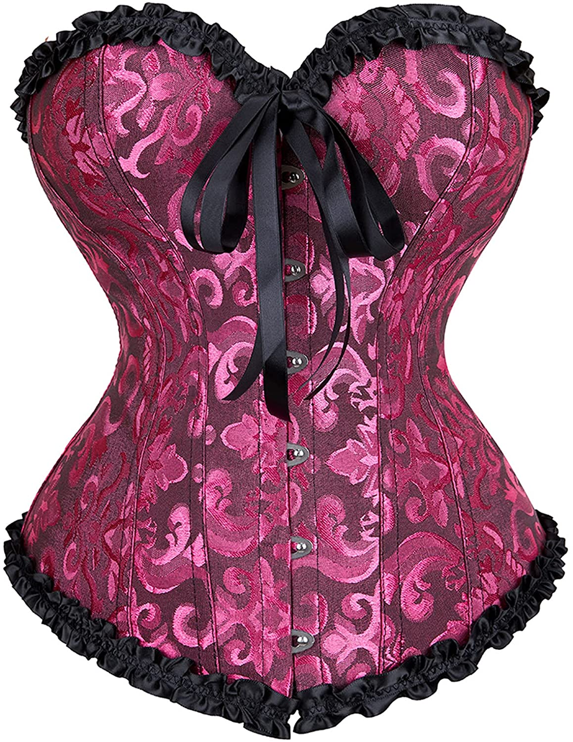 Women Lace up Back Sexy Floral Corset for Women Lingerie Bustier Top plus Size Apparel & Accessories > Clothing > Underwear & Socks > Lingerie Zhitunemi Black Rose 3X-Large
