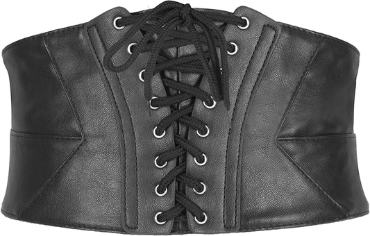 Blackbutterfly Wide Corset Waspie Elastic Waist Faux Leather Belt Apparel & Accessories > Clothing Accessories > Belts BlackButterfly Black 2-4
