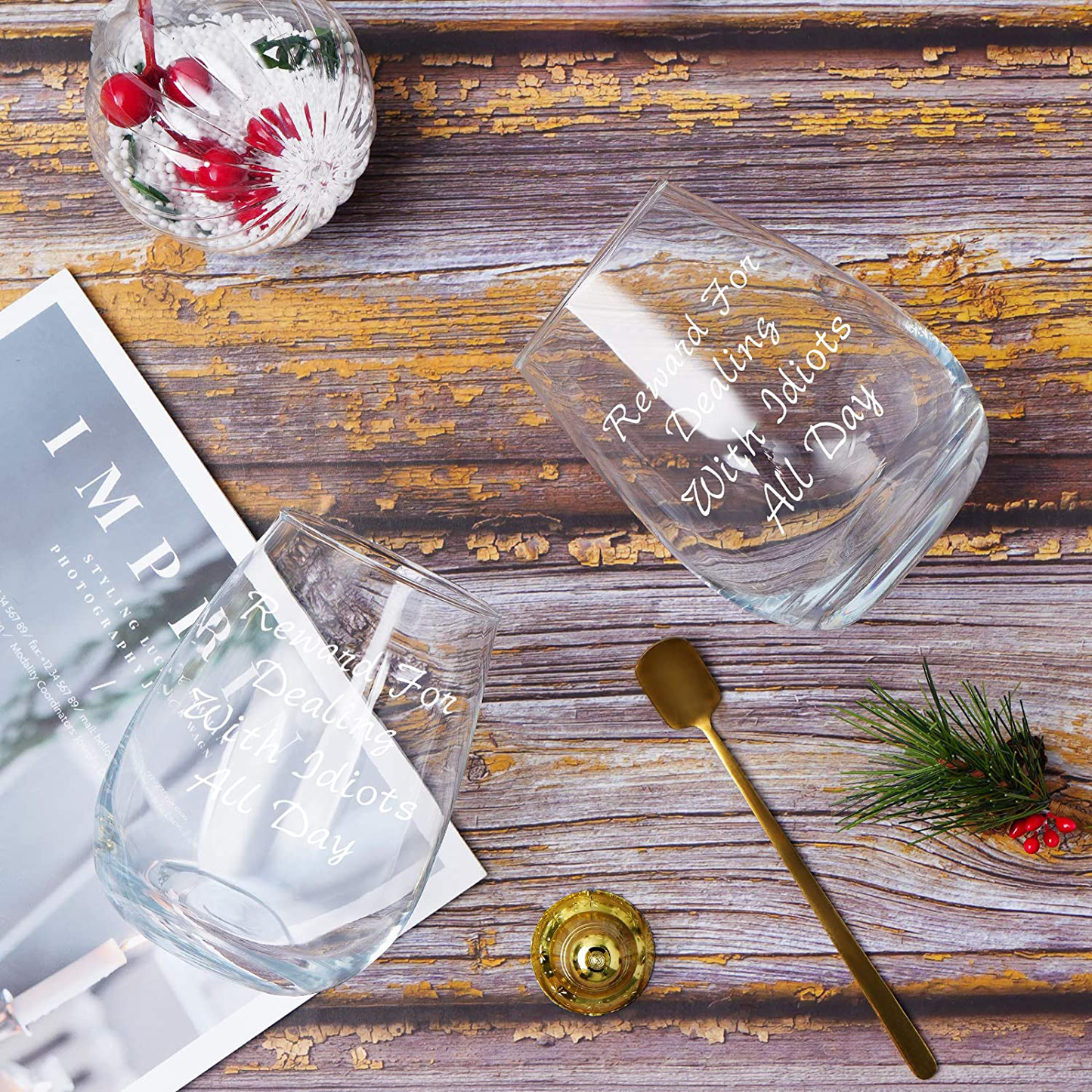 Futtumy Reward For Dealing With Idiots All Day Stemless Wine Glass 15oz, Funny Wine Glass for Men Women Friend Coworker, Novelty Christmas Gift Birthday Gift Gag Gift White Elephant Exchange Gift Arts & Entertainment > Party & Celebration > Gift Giving Futtumy