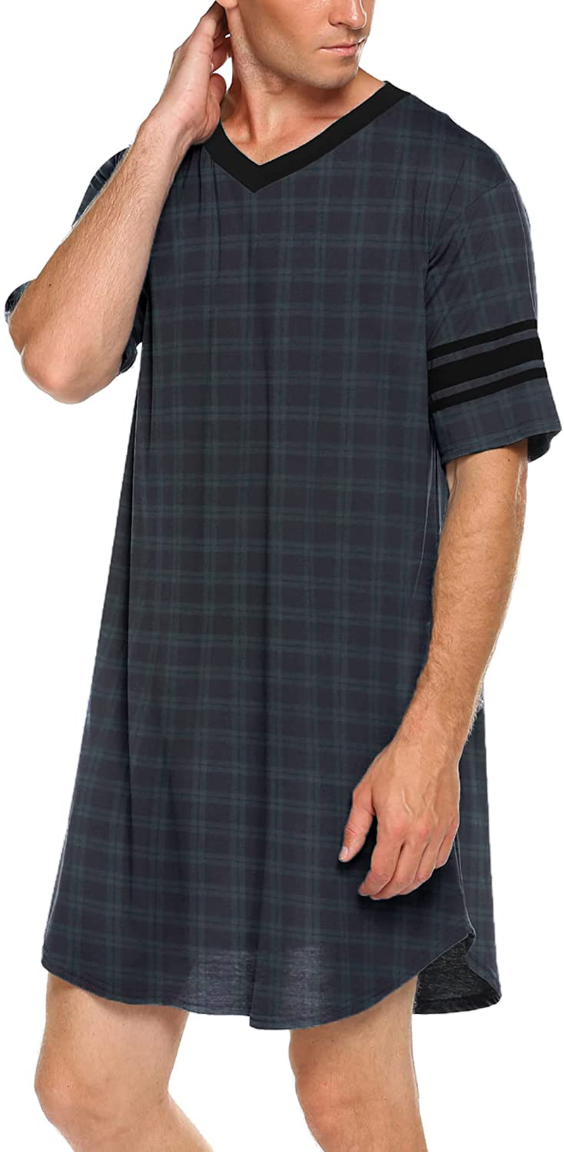 Ekouaer Men'S Nightshirt, Cotton Nightwear Comfy Big&Tall V Neck Short Sleeve Soft Loose Pajama Sleep Shirt Apparel & Accessories > Clothing > Sleepwear & Loungewear > Nightgowns Kylie Max