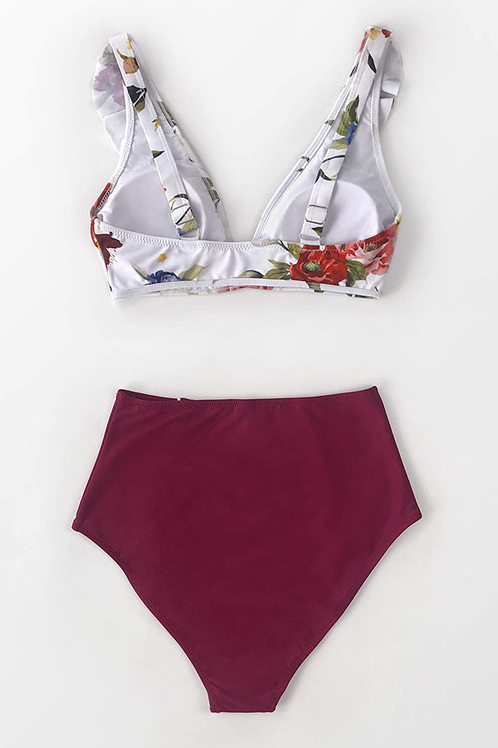 CUPSHE Women's High Waist Bikini Swimsuit Ruffle Floral Print Two Piece Bathing Suit Apparel & Accessories > Clothing > Swimwear CUPSHE