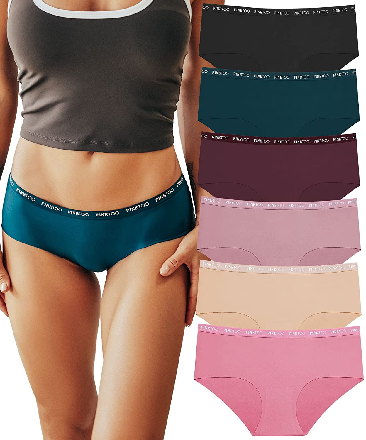 FINETOO Womens Bikini Panties Underwear Soft Stretch Hipster Laser Cut Briefs Sexy Low Rise Hiphugger Cheekini Multi Pack Apparel & Accessories > Clothing > Underwear & Socks > Underwear KYLIE MAX 6pack-solid Large