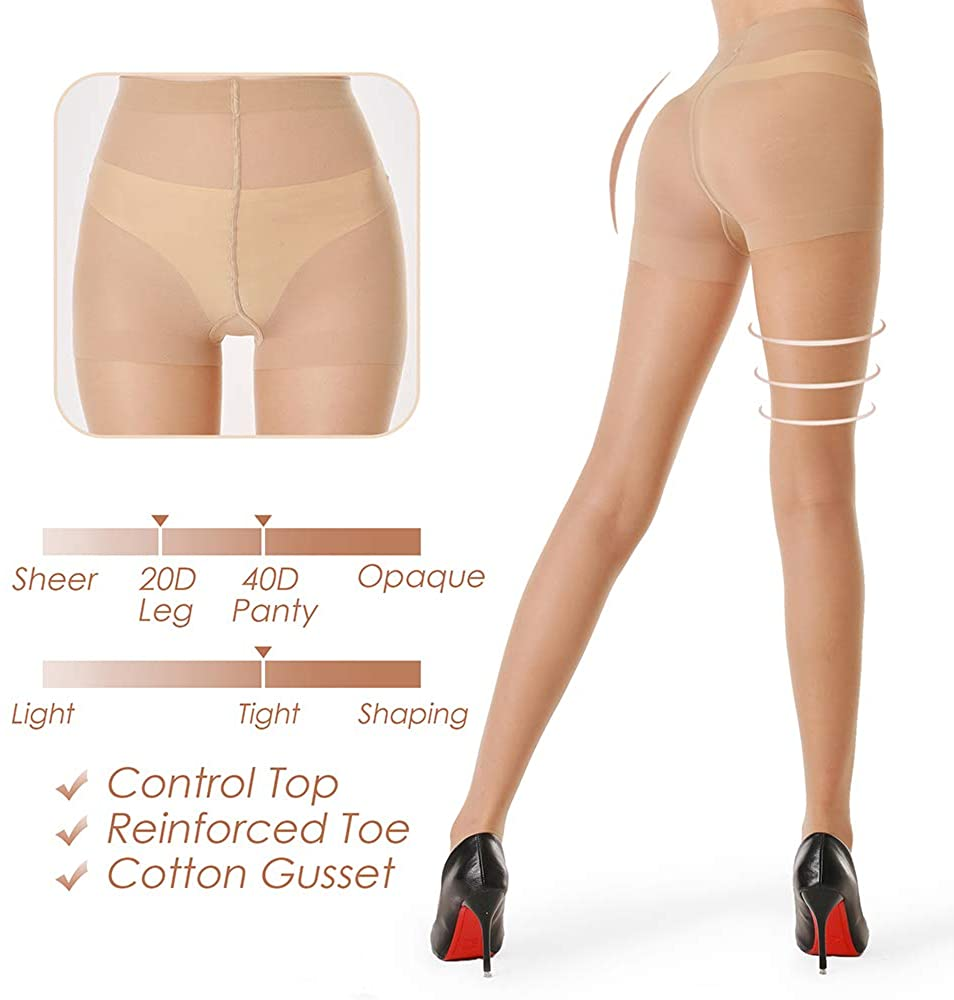 G&Y 3 Pairs Women'S Sheer Tights - 20D Control Top Pantyhose with Reinforced Toes Apparel & Accessories > Clothing > Underwear & Socks > Shapewear G&Y