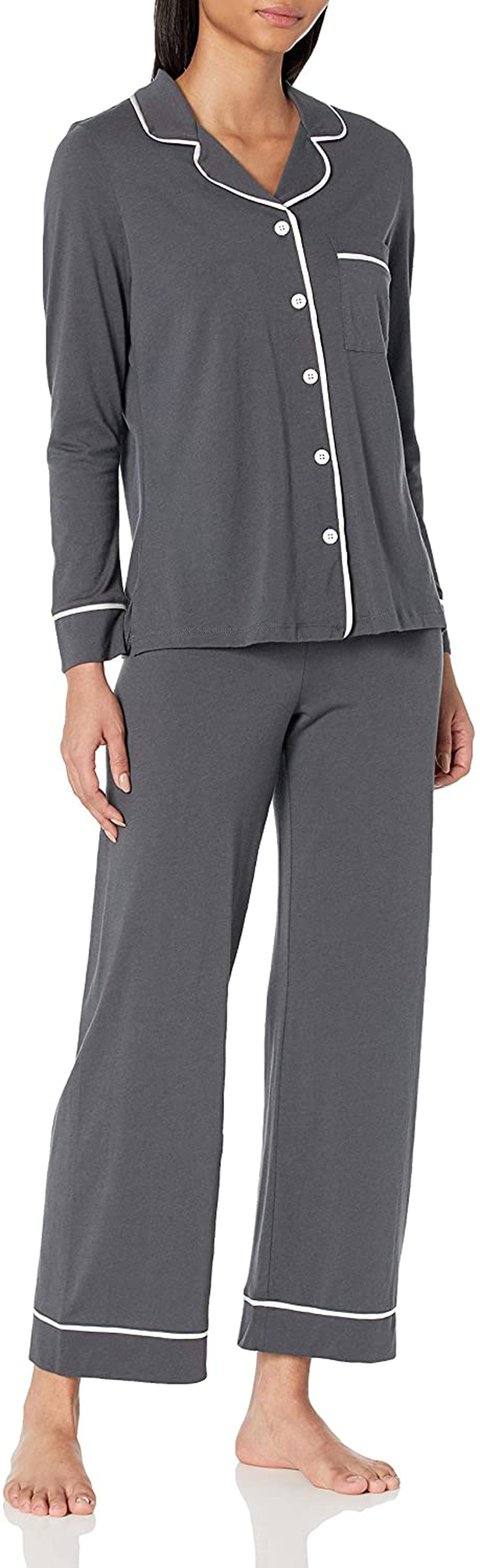 Cosabella Women's Bella Petite Long Sleeve Top & Pants Pajamas Set Apparel & Accessories > Clothing > Sleepwear & Loungewear > Pajamas Cosabella Anthracite/Ivory Medium Petite