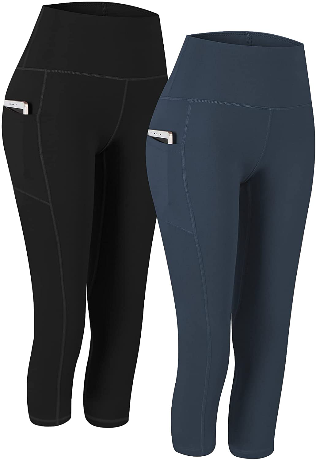 Fengbay 2 Pack High Waist Yoga Pants, Pocket Yoga Pants Tummy Control Workout Running 4 Way Stretch Yoga Leggings Apparel & Accessories > Clothing > Activewear Fengbay Capris Gray & Blue Small