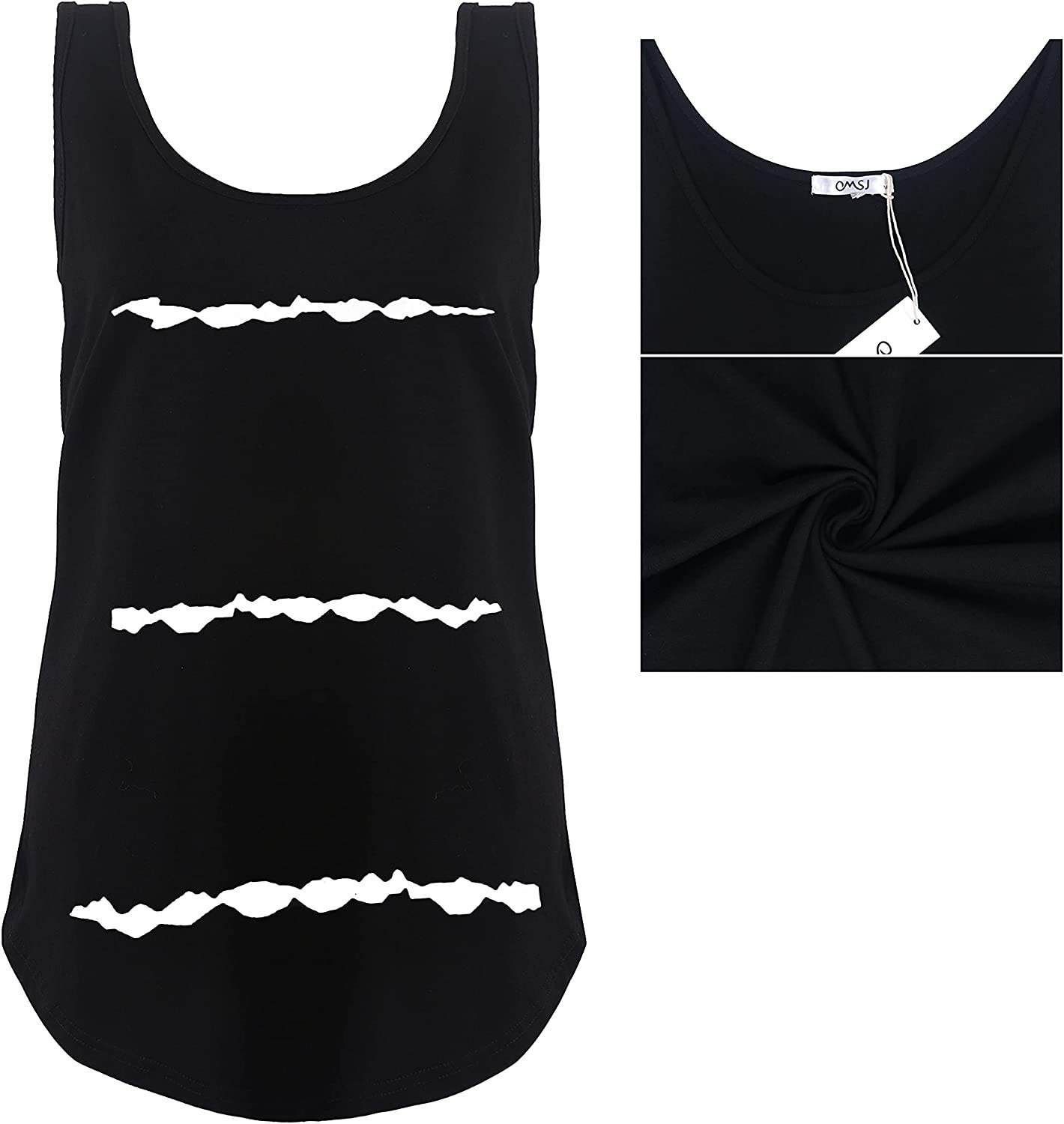 OMSJ Women Shirts Sleeveless Summer Tunic Loose Fit Tank Tops Apparel & Accessories > Clothing > Activewear Kylie Max