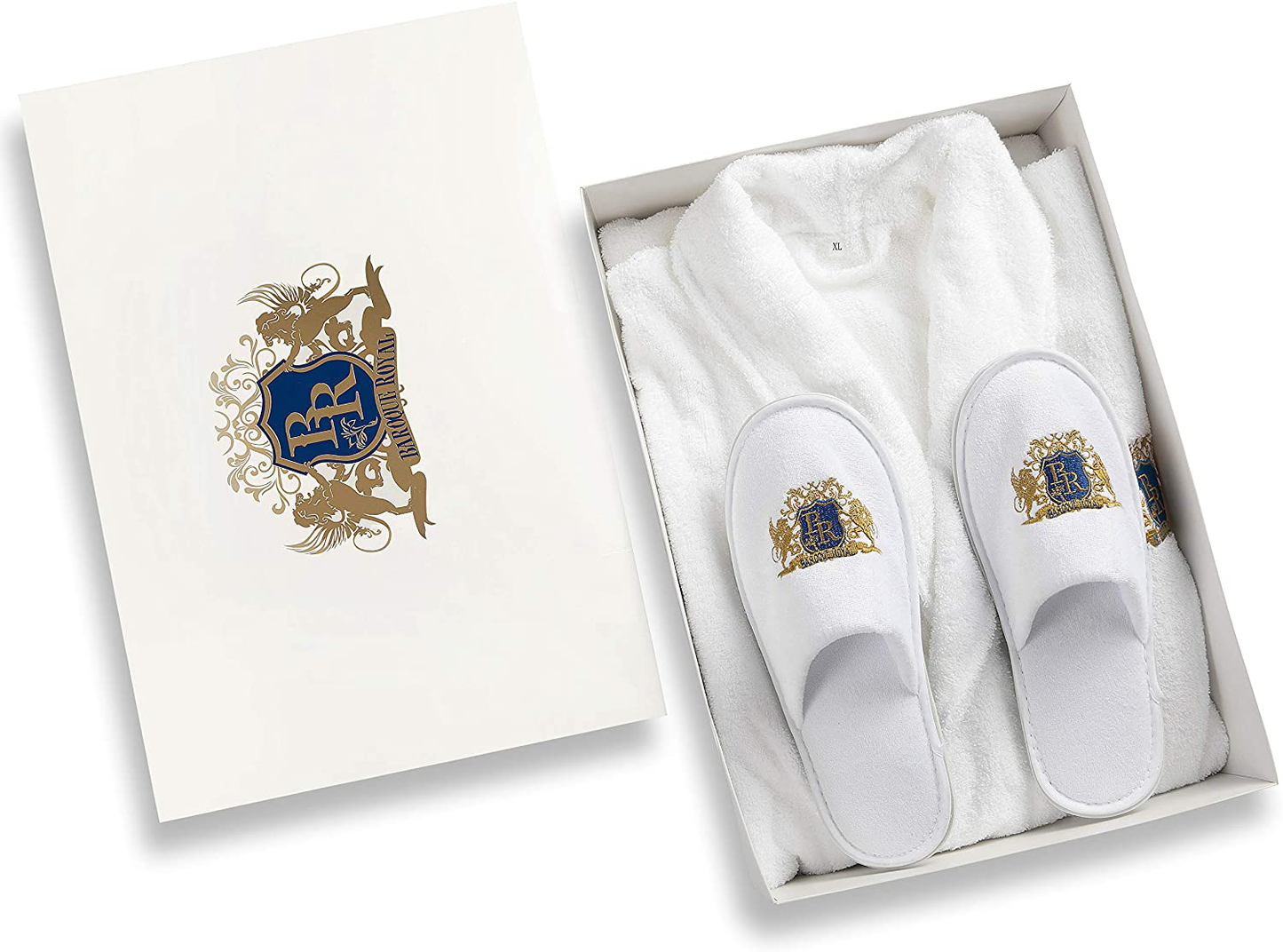 Baroque Royal Men'S 100% Egyptian Terry Shawl Collar Cotton Self Tie Waist Bathrobes with Soft & Warm Slippers Apparel & Accessories > Clothing > Sleepwear & Loungewear > Robes Kylie Max