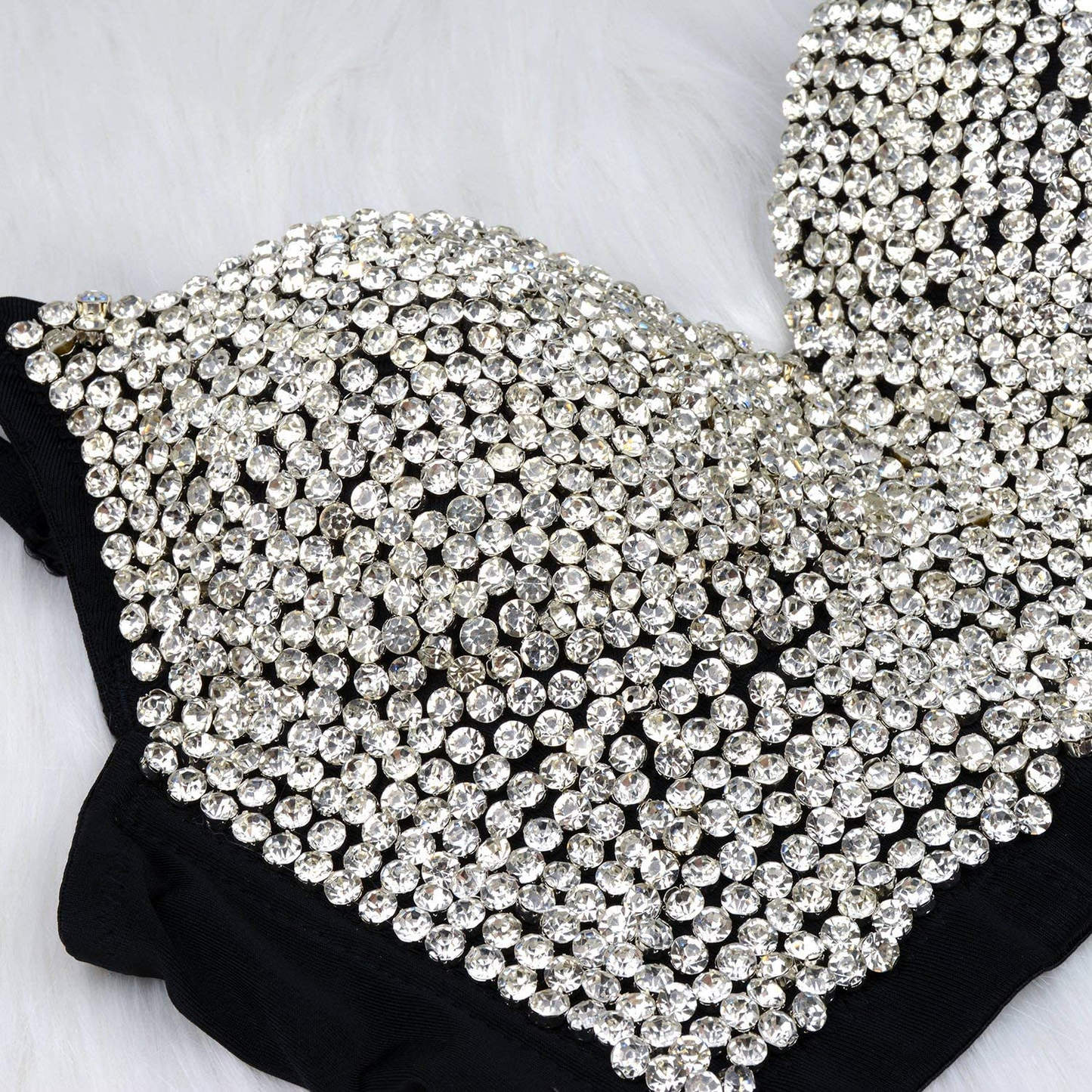 ELLACCI Women'S Rhinestone Diamond Push up Bustier Crop Top Sexy Punk Corset Bra Black Apparel & Accessories > Clothing > Underwear & Socks > Lingerie ELLACCI