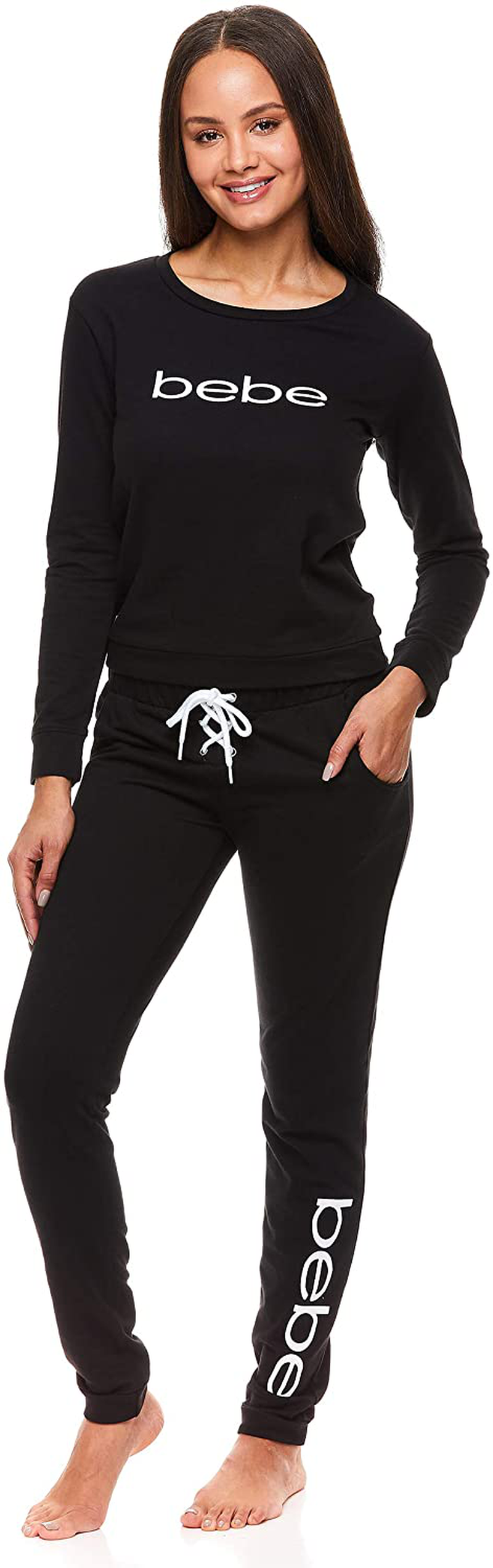 bebe Womens Cuffed Long Sleeve Shirt and Skinny Lounge Pajama Pants Sleep Set Apparel & Accessories > Clothing > Sleepwear & Loungewear > Pajamas bebe