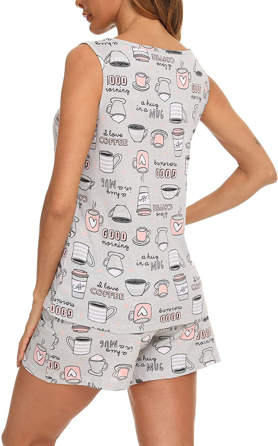 ENJOYNIGHT Women'S Cute Sleeveless Print Tee and Shorts Sleepwear Tank Top Pajama Set Apparel & Accessories > Clothing > Sleepwear & Loungewear Kylie Max