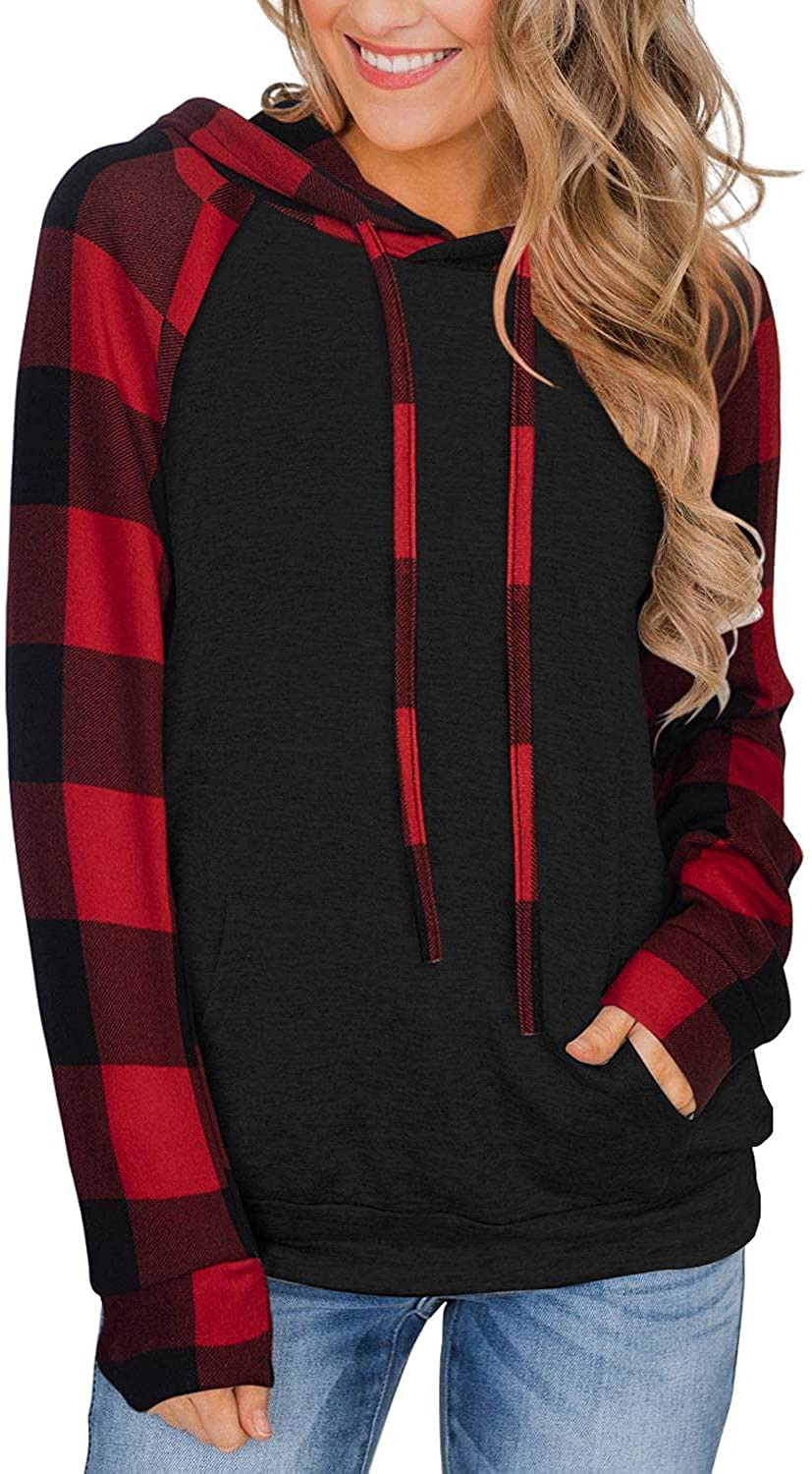 PINKMSTYLE Womens Color Block Hoodies Casual Lightweight Drawstring Pullover Sweatshirt Fall Long Sleeve Tops with Pocket Apparel & Accessories > Clothing > Activewear Kylie Max