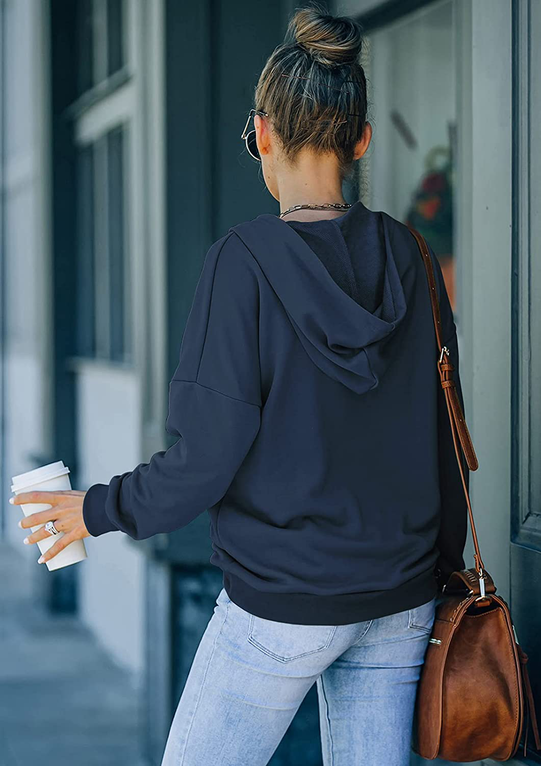 KIRUNDO Women'S Long Sleeve Casual Sweatshirts Women Hoodies Solid Color Button Collar Fall Pullover Tops Apparel & Accessories > Clothing > Activewear Kylie Max