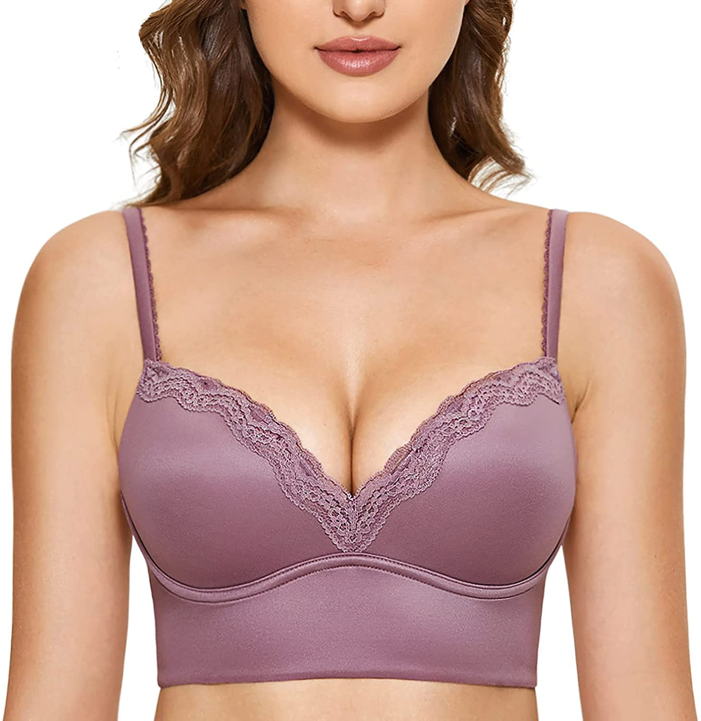 DOBREVA Women's Push Up Bra Wireless Padded Bralette Lace Longline Support Bras Apparel & Accessories > Clothing > Underwear & Socks > Bras DOBREVA Orchid Rose 34A