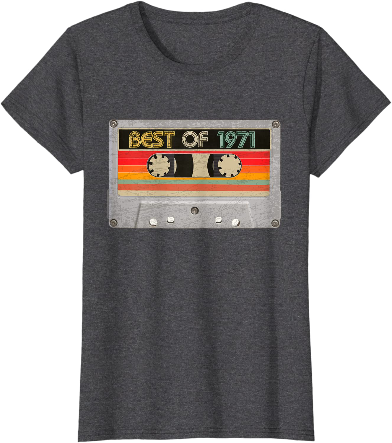 Best Of 1971 50th Birthday Gifts Cassette Tape Vintage T-Shirt Arts & Entertainment > Party & Celebration > Gift Giving BORN Dark Heather Women 3XL