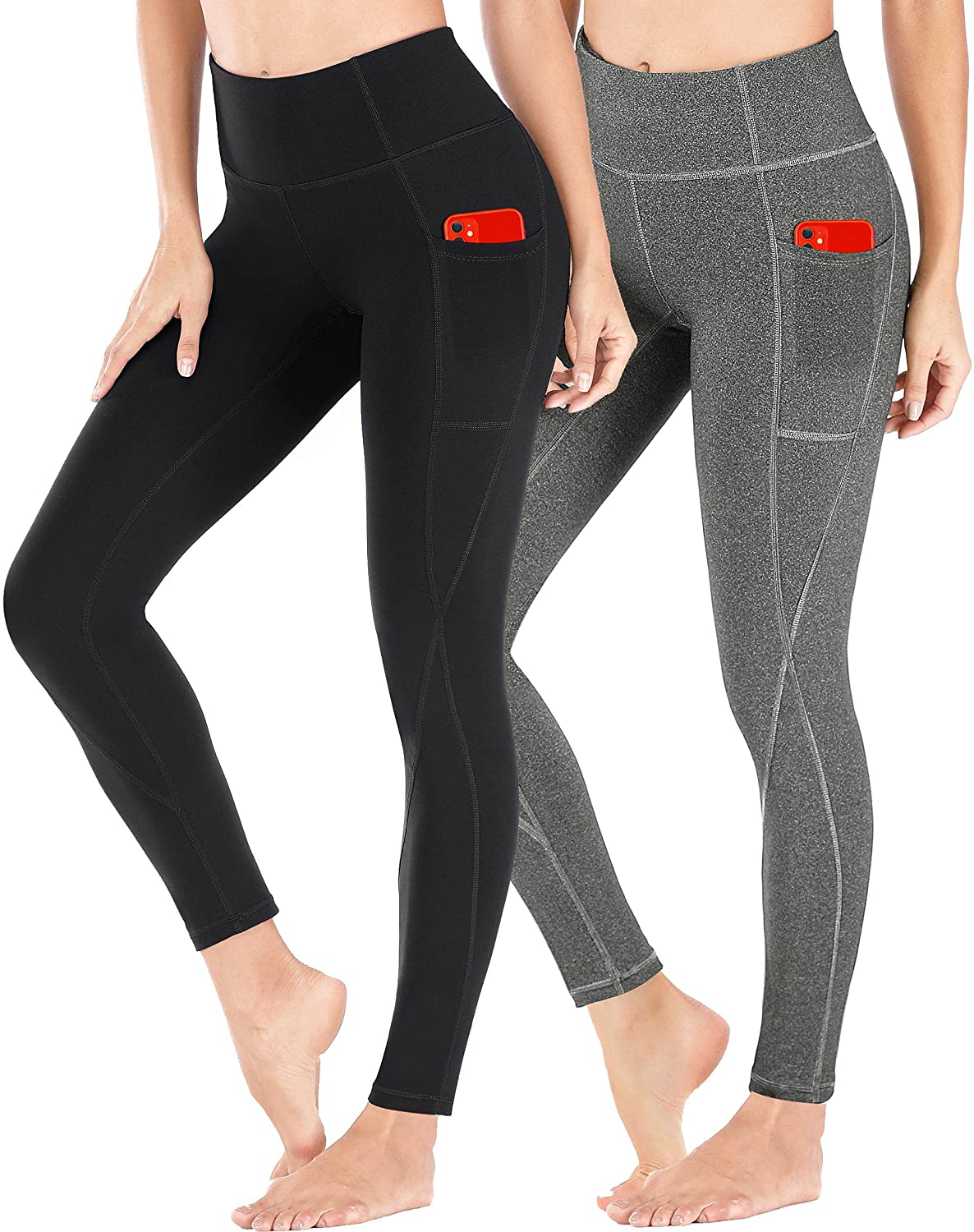 Heathyoga Yoga Pants for Women with Pockets High Waisted Leggings with Pockets for Women Workout Leggings for Women Apparel & Accessories > Clothing > Activewear KYLIE MAX 2 Pack Black& Bright Charcoal X-Small