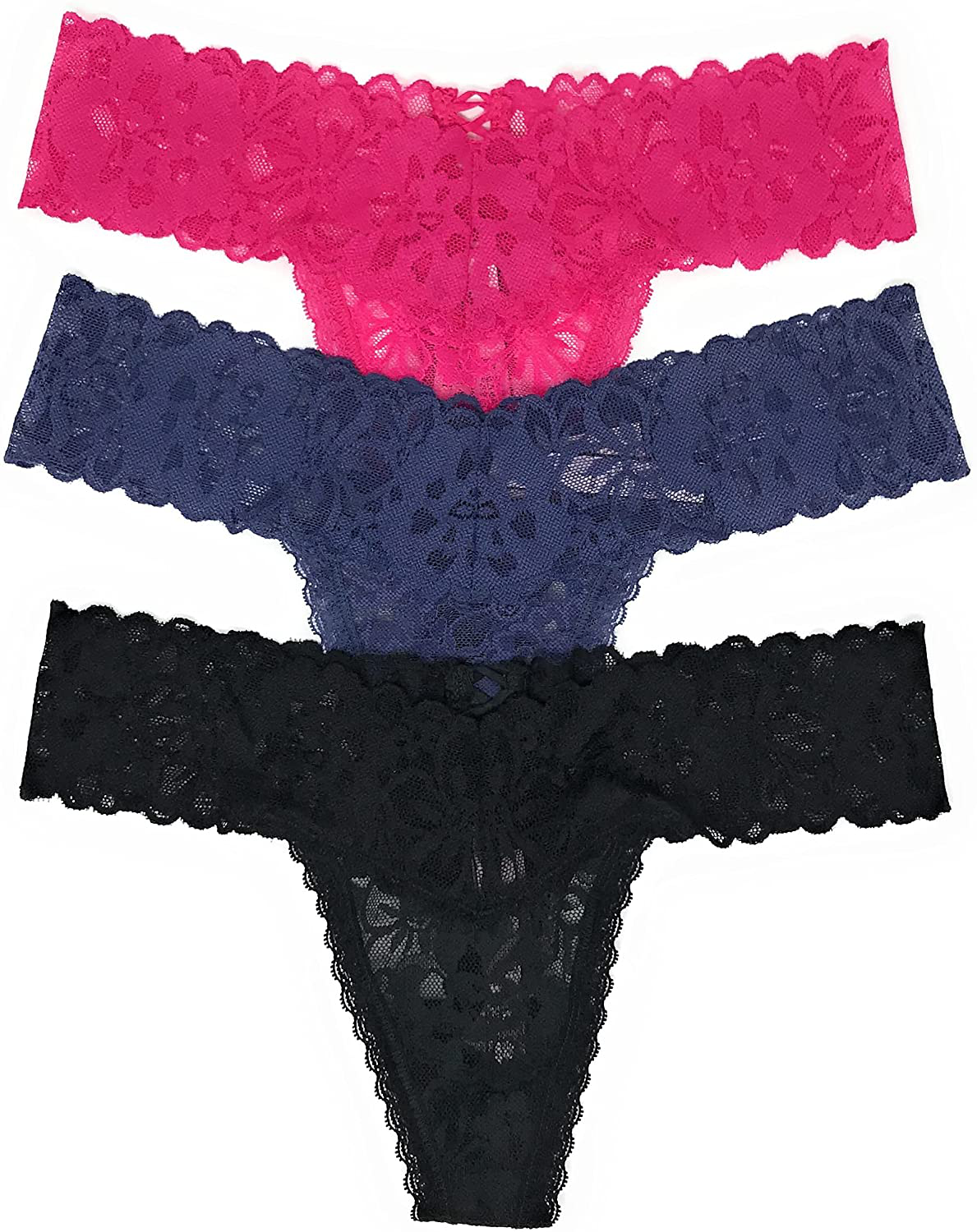 Victoria's Secret The Lacie Thong Panty Set of 3 Apparel & Accessories > Clothing > Underwear & Socks > Underwear Victoria's Secret Hot Pink Cross / Denim / Black Cross Large