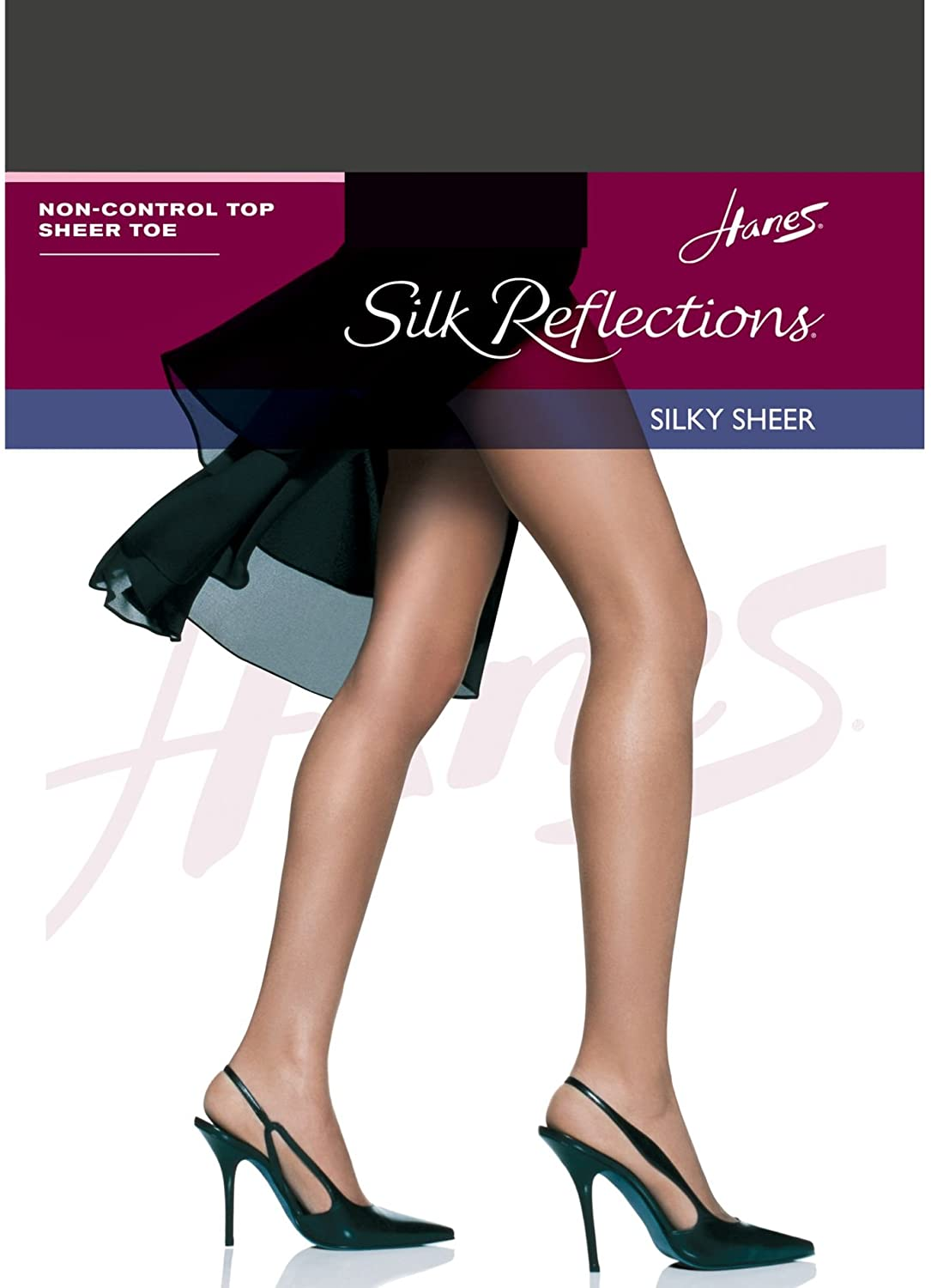 Hanes Women`S Set of 3 Silk Reflections Non-Control Top Sheer Toe Pantyhose Apparel & Accessories > Clothing > Underwear & Socks > Shapewear Hanes Barely Black A-B