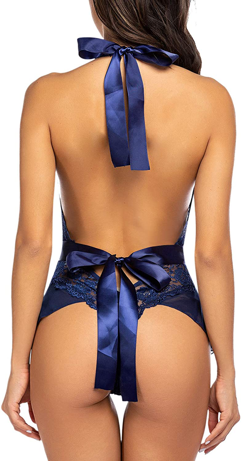 Avidlove Womens One Piece Lingerie Lace Bodysuit Halter V Neck Teddy Lingerie Negligee Babydoll Apparel & Accessories > Clothing > Underwear & Socks > Lingerie Avidlove