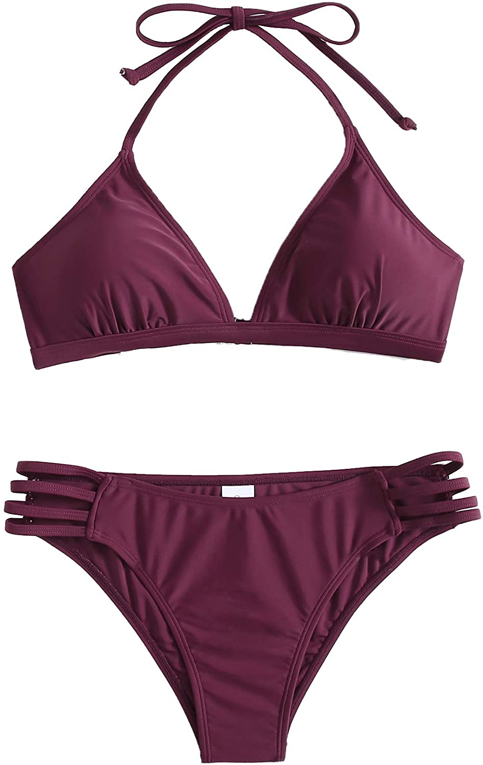 SOLY HUX Women's Halter Triangle Tie Side Bikini 2 Piece Swimsuits Apparel & Accessories > Clothing > Swimwear SOLY HUX Red Violet X-Small