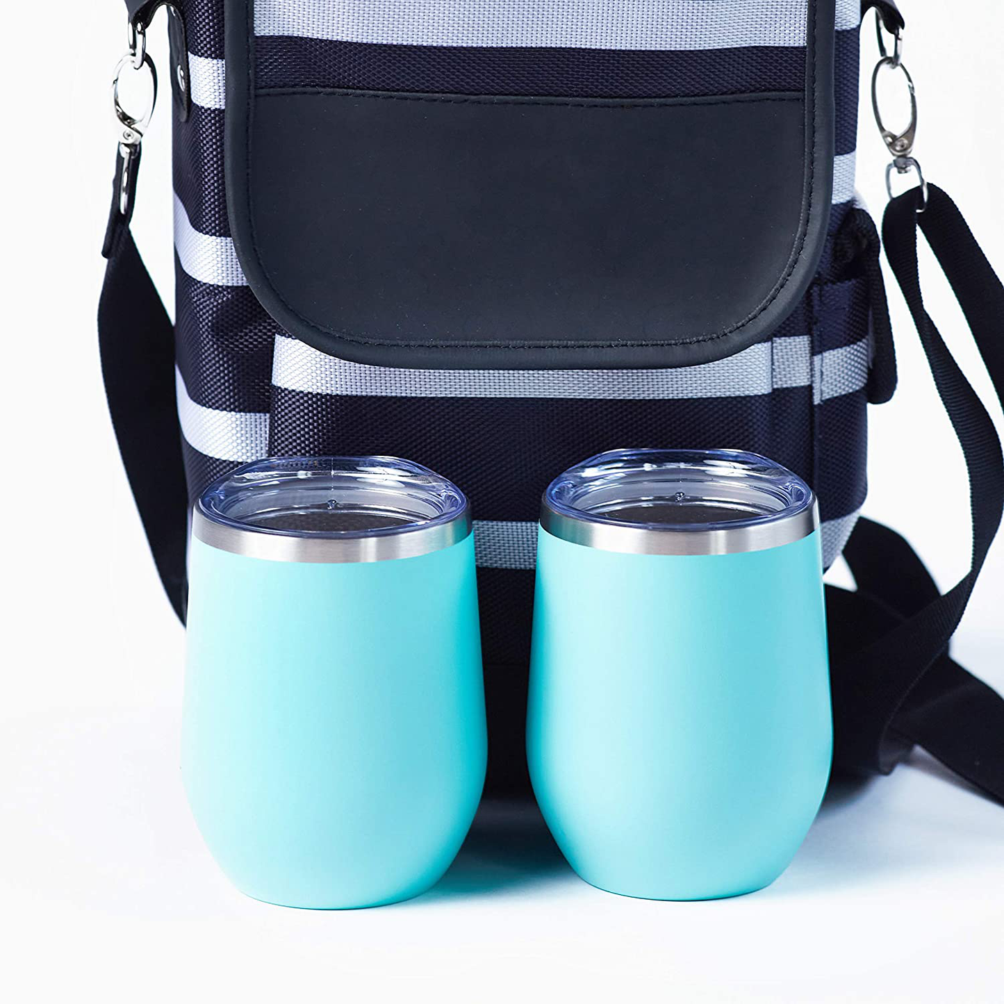 One Savvy Girl Wine Tote Bag with Stainless Steel Stemless Wine Glasses - 2 Bottle Wine Carrier Purse - Perfect for Travel, Events, Beach, Pool, Picnic & More Arts & Entertainment > Party & Celebration > Gift Giving One Savvy Girl