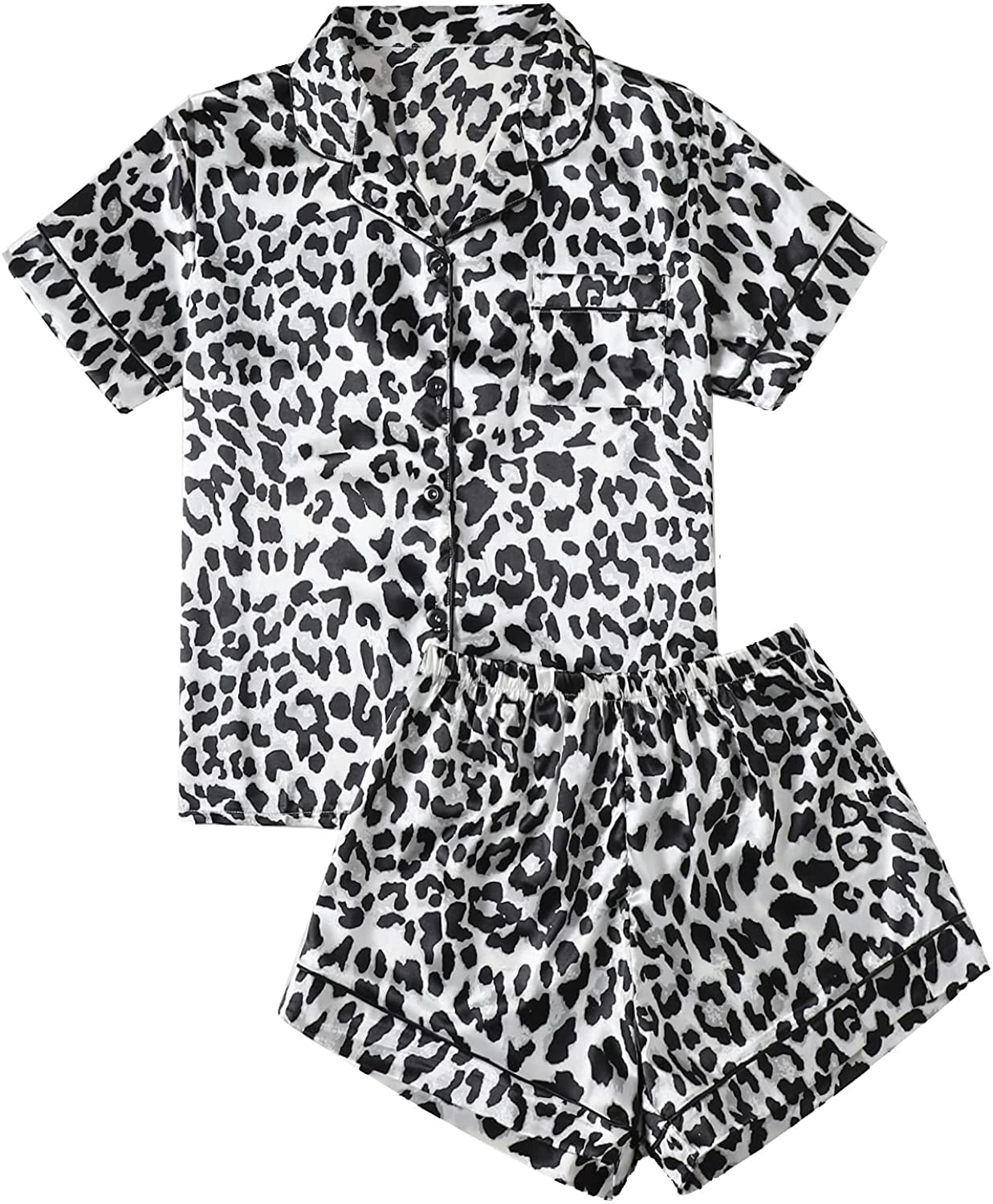 SweatyRocks Women's Short Sleeve Sleepwear Button Down Satin 2 Piece Pajama Set Apparel & Accessories > Clothing > Sleepwear & Loungewear > Pajamas SweatyRocks