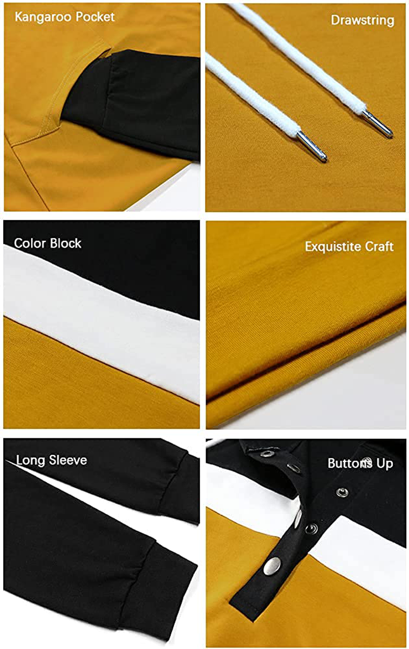 Women'S Casual Color Block Hoodies Long Sleeve Tops Button down Drawstring Pullover Sweatshirts with Pocket Apparel & Accessories > Clothing > Activewear Kylie Max