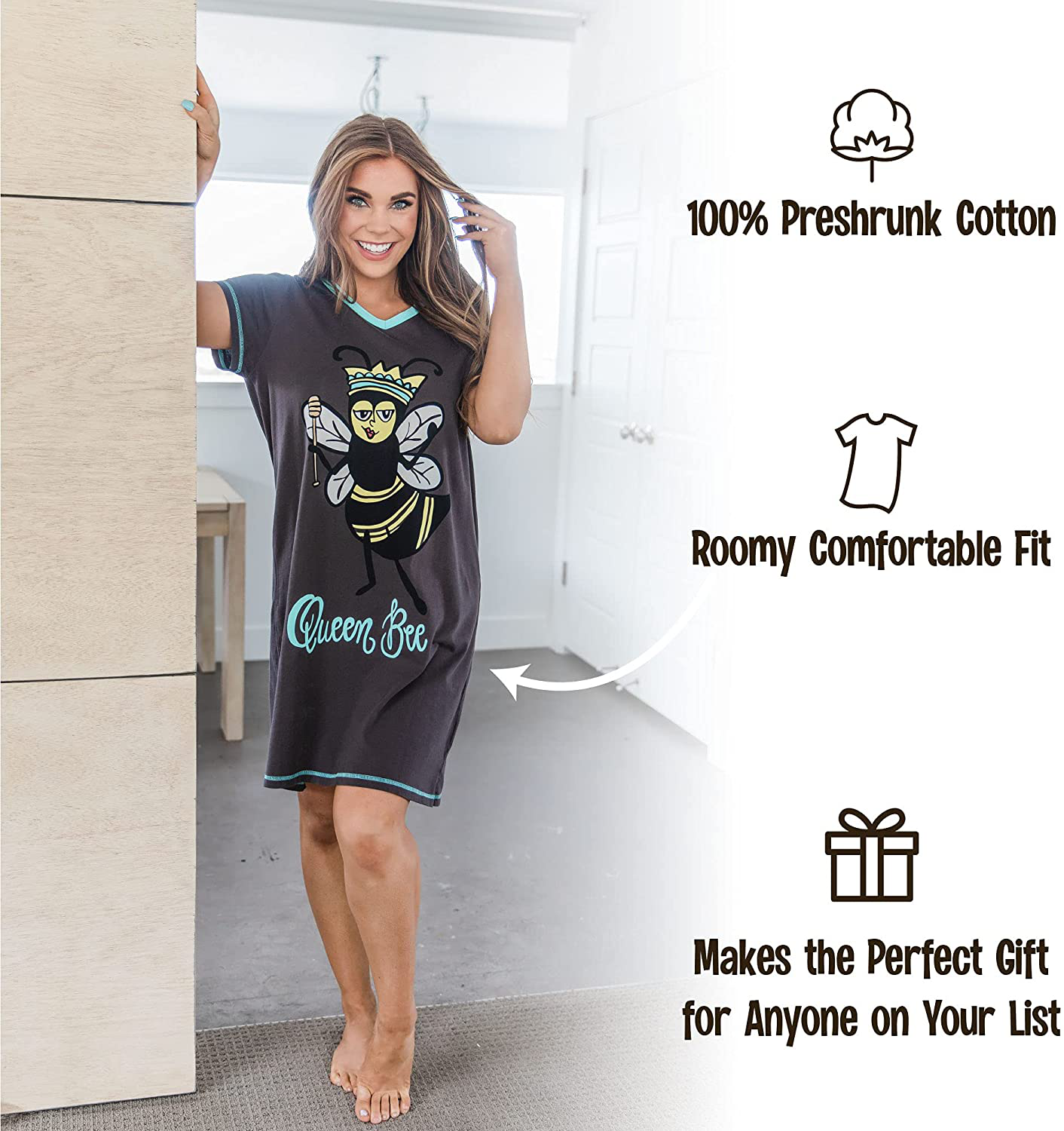 Lazy One V-Neck Nightshirts for Women, Farm Animal Designs Apparel & Accessories > Clothing > Sleepwear & Loungewear > Nightgowns Kylie Max