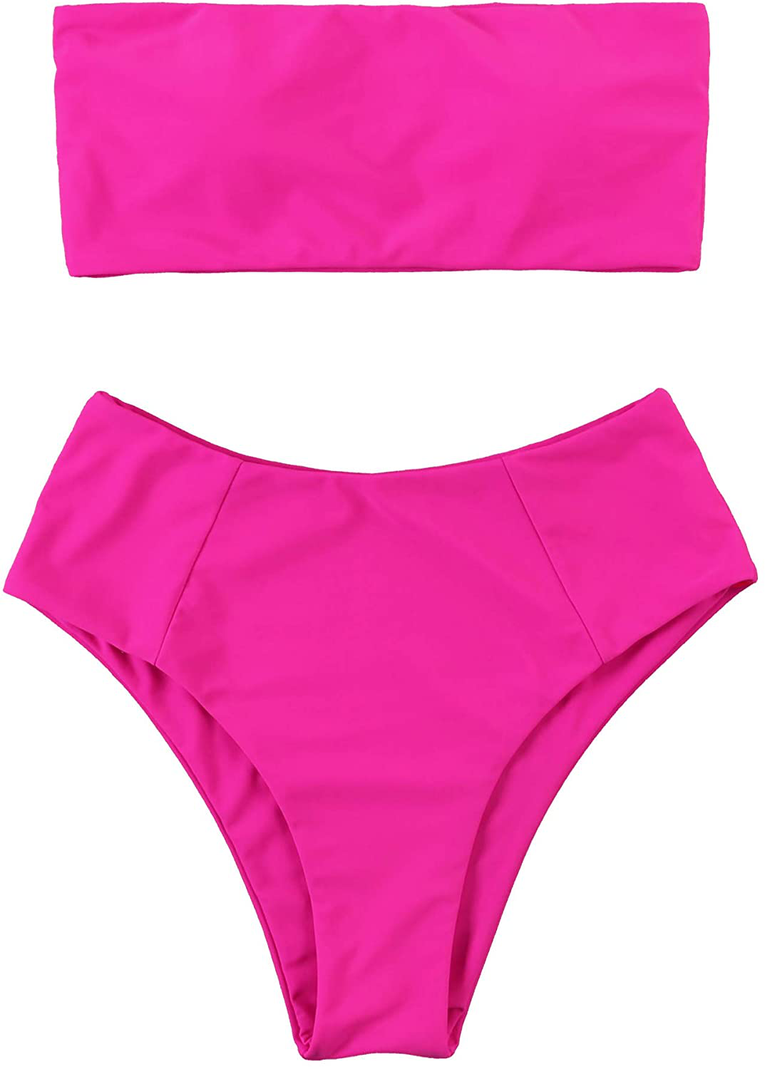 OMKAGI Women's 2 Pieces Bandeau Bikini Swimsuits Off Shoulder High Waist Bathing Suit High Cut Apparel & Accessories > Clothing > Swimwear OMKAGI Hot Pink Medium