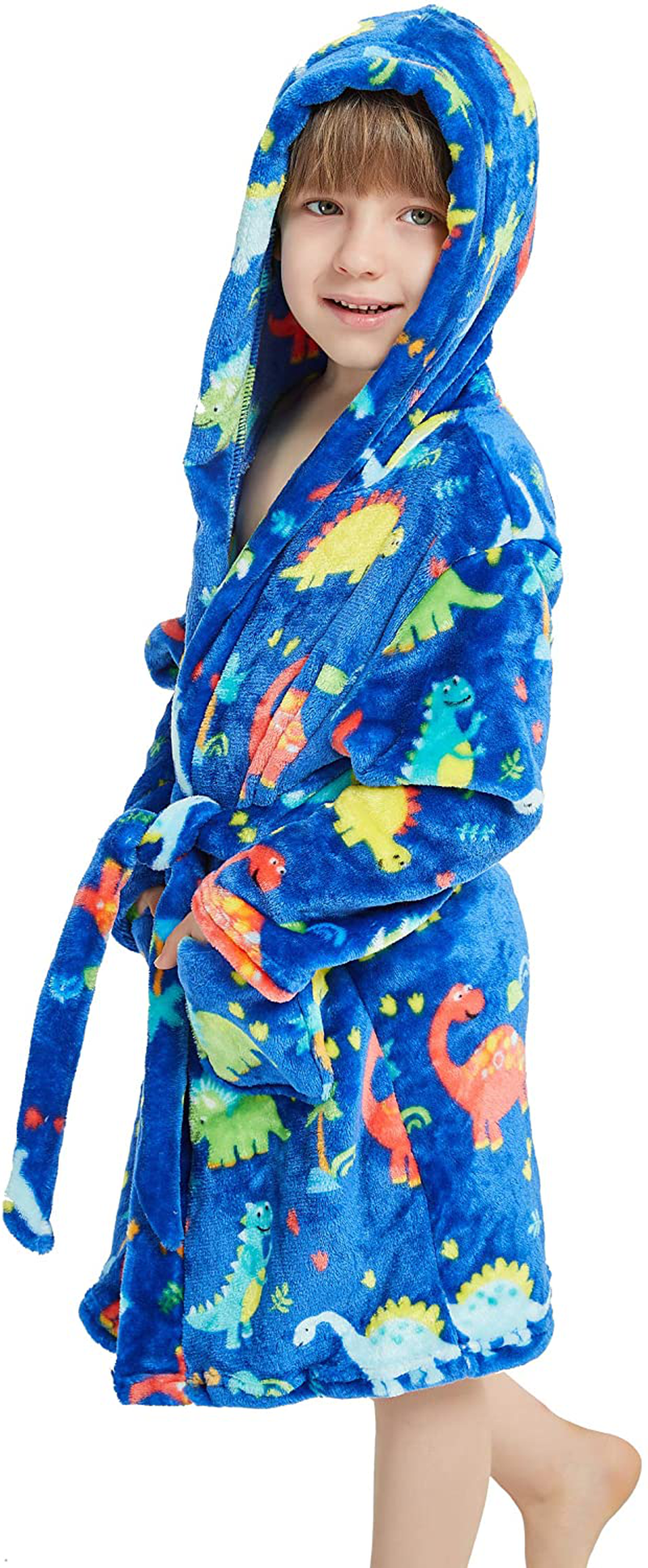 Kids Fleece Hooded Bathrobe Matching Slippers Toddler Soft Plush Hooded Robe Flannel Pajamas Sleepwear with Slippers for Boys Apparel & Accessories > Clothing > Sleepwear & Loungewear > Robes Kylie Max