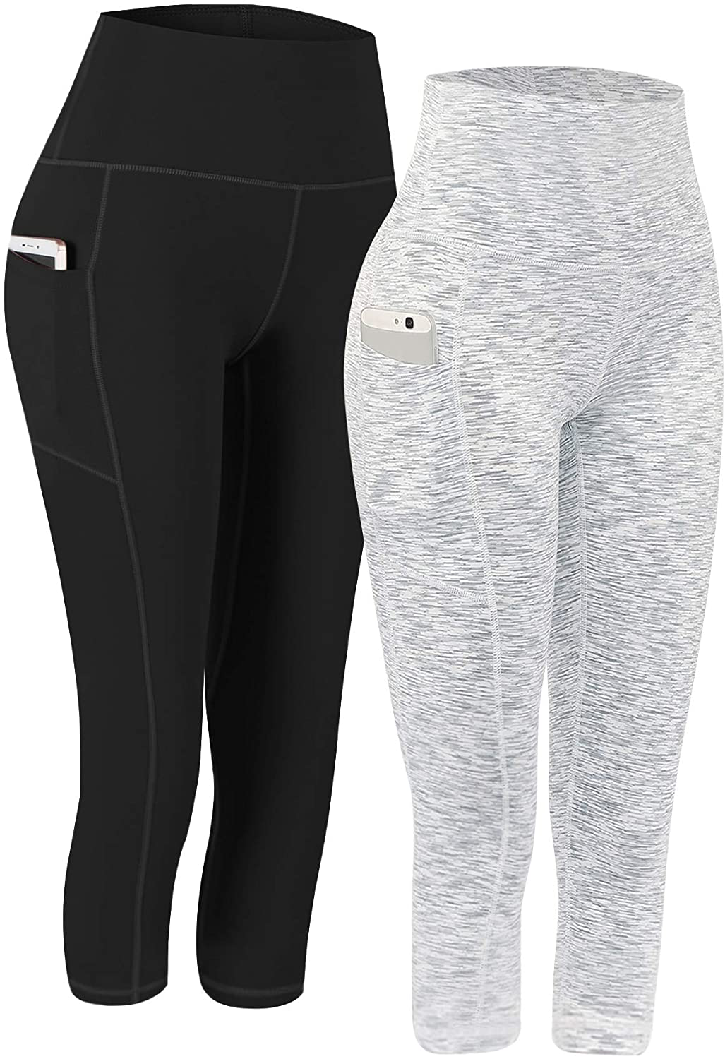 Fengbay 2 Pack High Waist Yoga Pants, Pocket Yoga Pants Tummy Control Workout Running 4 Way Stretch Yoga Leggings Apparel & Accessories > Clothing > Activewear Fengbay Capris Black & 1203 White Small