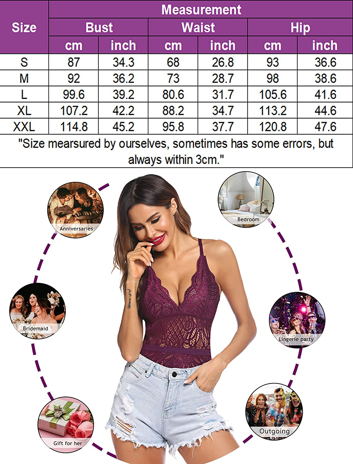 Avidlove Snap Crotch Lingerie Sexy Teddy Bodysuit One Piece Lace Babydoll Apparel & Accessories > Clothing > Underwear & Socks > Lingerie Avidlove