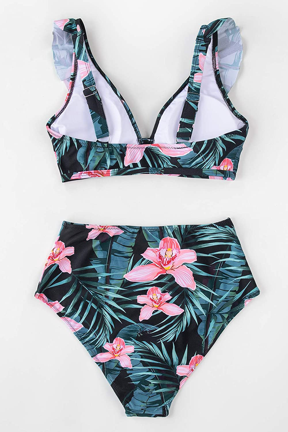 CUPSHE Women's High Waist Bikini Swimsuit Ruffle Floral Print Two Piece Bathing Suit Apparel & Accessories > Clothing > Swimwear CUPSHE