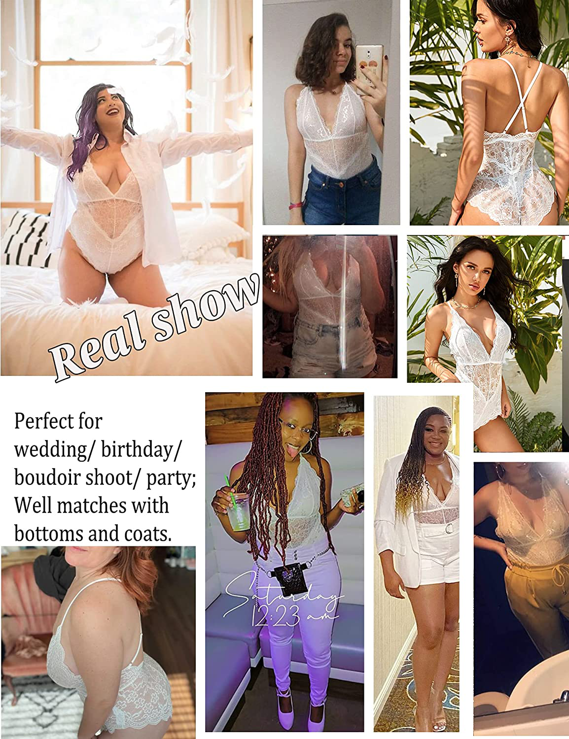 Avidlove Women Snap Crotch Lingerie Sexy Lace Bodysuit Deep V Teddy One Piece Lace Babydoll Apparel & Accessories > Clothing > Underwear & Socks > Lingerie Kylie Max