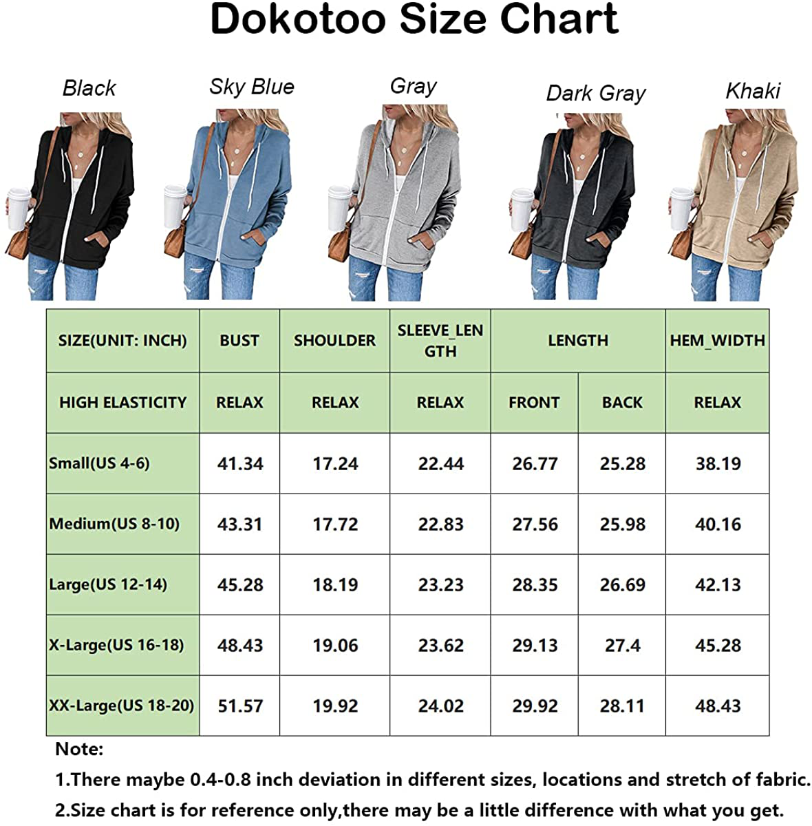 Dokotoo Women'S Full Zip up Hoodie Long Sleeve Hooded Sweatshirts Pockets Jacket Coat for Women Apparel & Accessories > Clothing > Activewear Kylie Max