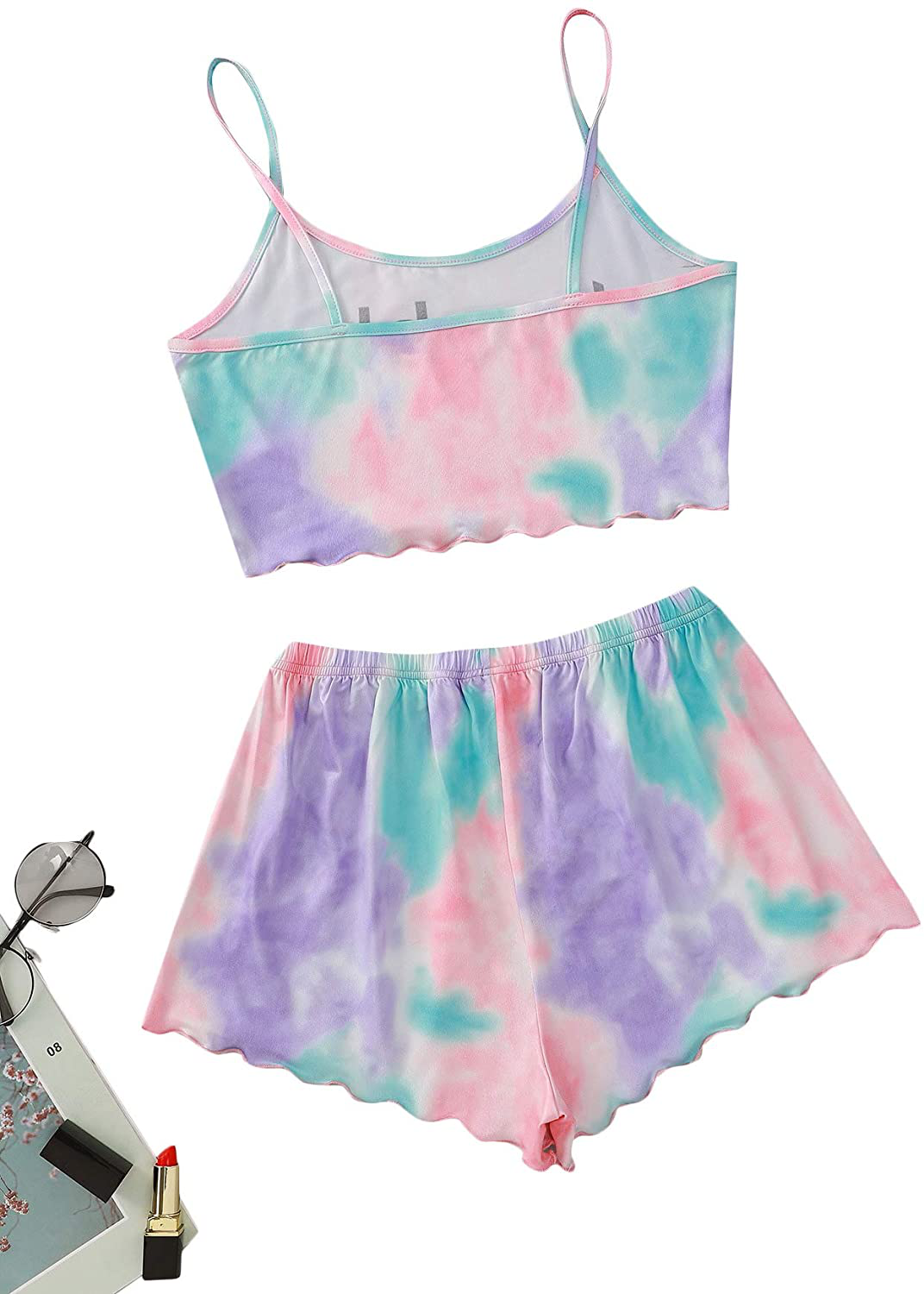 Shein Women'S Cute Cartoon Print Cami Top and Shorts Pajama Set Apparel & Accessories > Clothing > Sleepwear & Loungewear Kylie Max
