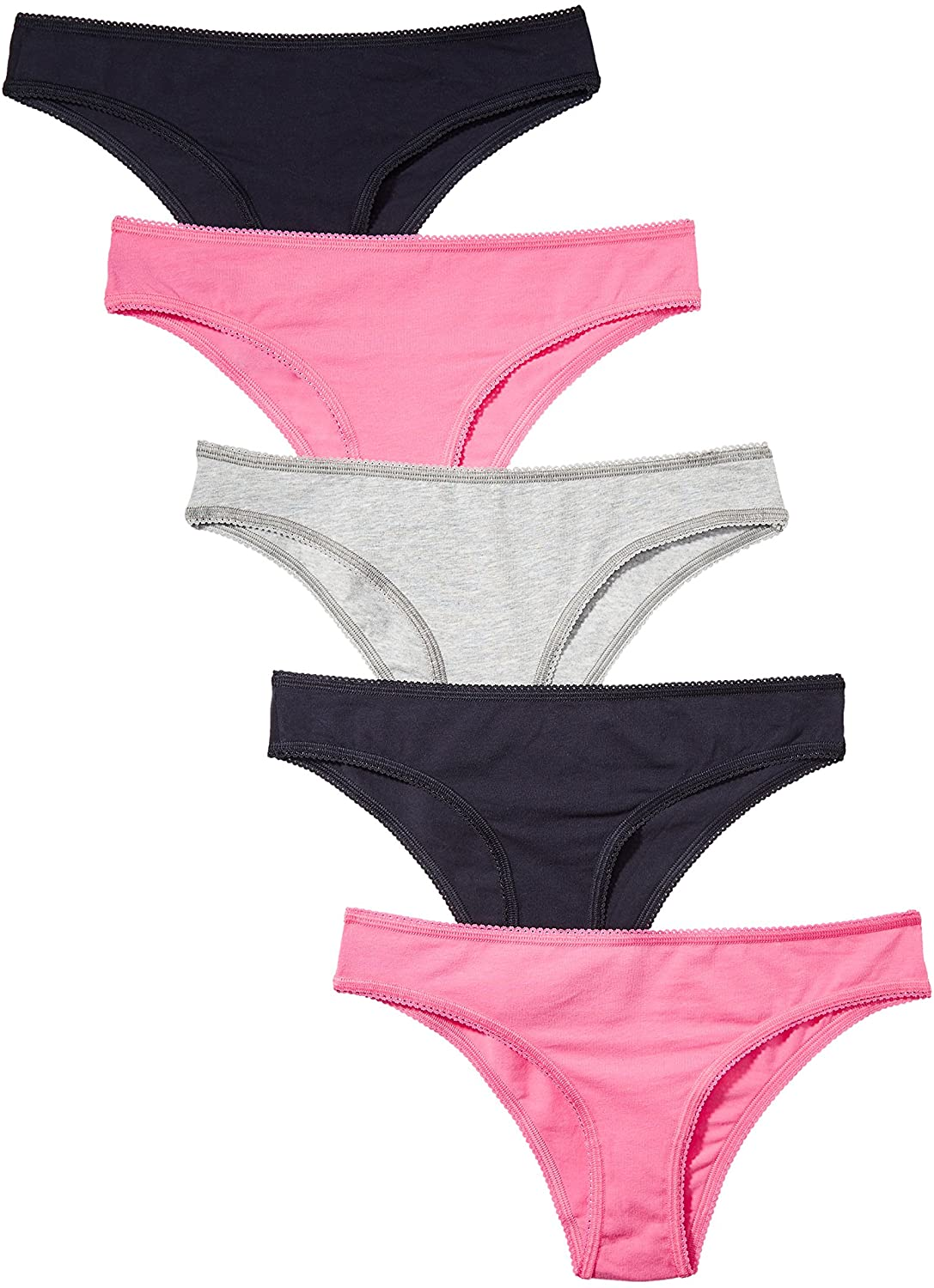 Iris & Lilly Women'S Cotton Brazilian Underwear, Pack of 5 Apparel & Accessories > Clothing > Underwear & Socks > Underwear Iris & Lilly Hot Pink/Navy/Grey Heather Small