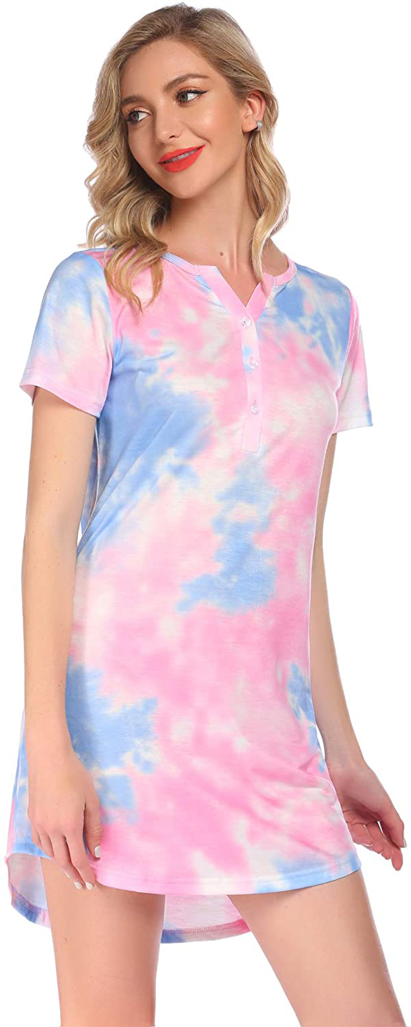 Ekouaer Women'S Nightgown Sleep Nightshirt Sleepshirt Button down Pajama Dress Sleepwear Apparel & Accessories > Clothing > Sleepwear & Loungewear > Nightgowns Kylie Max