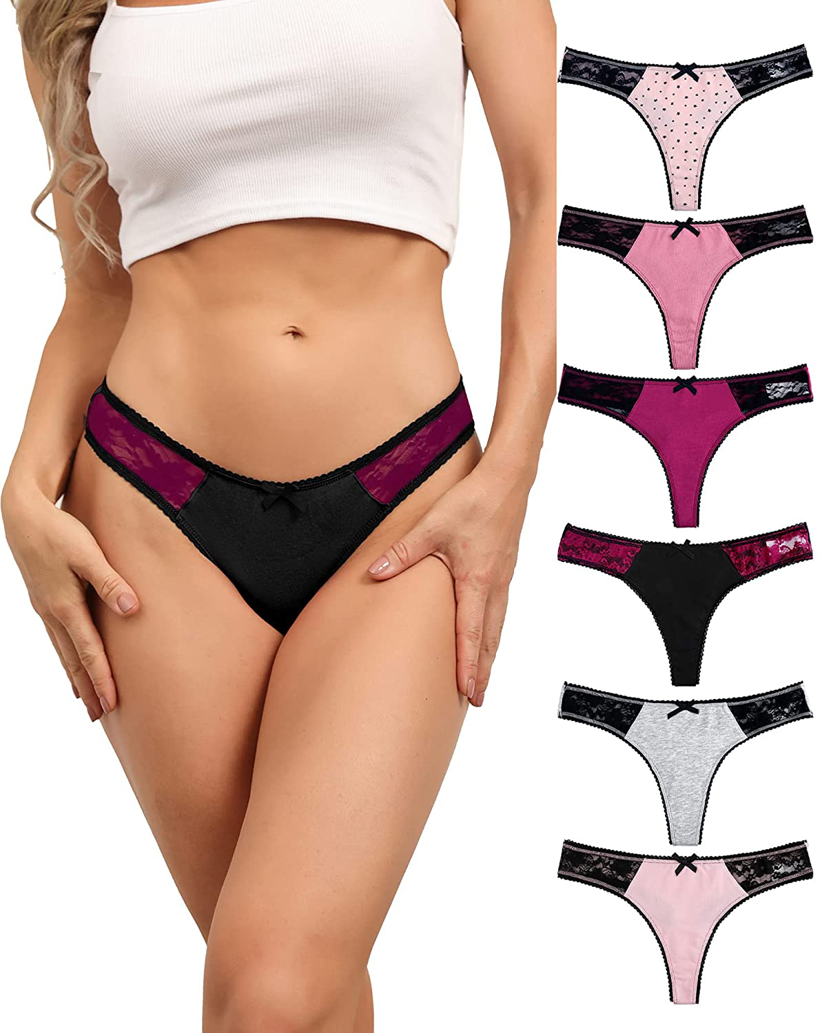 LYYTHAVON 6 Pack Women's Breathable Cotton Thong Panties Apparel & Accessories > Clothing > Underwear & Socks > Underwear LYYTHAVON Multicolored A,6 Pack XX-Large