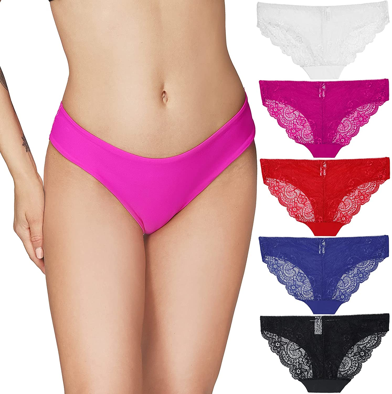 Talanes Women’S High Waisted Lace Underwear Sexy, Ladies Cheeky Lacy Panties Briefs , Soft Full Coverage Panty Multipack  Talanes Hipster Style-black/Navy Blue/Purple/Red/White XX-Large