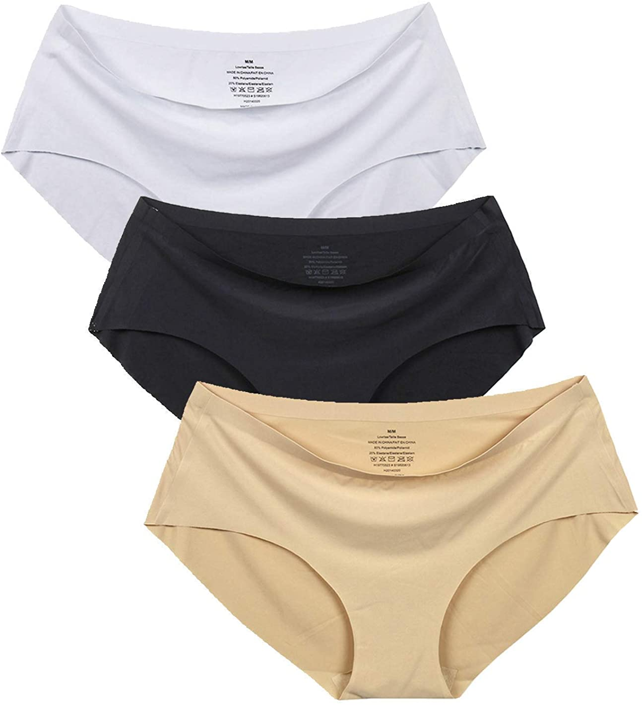 Women'S No Show Hiphugger Panties Pack of 6 Apparel & Accessories > Clothing > Underwear & Socks > Underwear Alruy 3 Pack: Black White Beige Large
