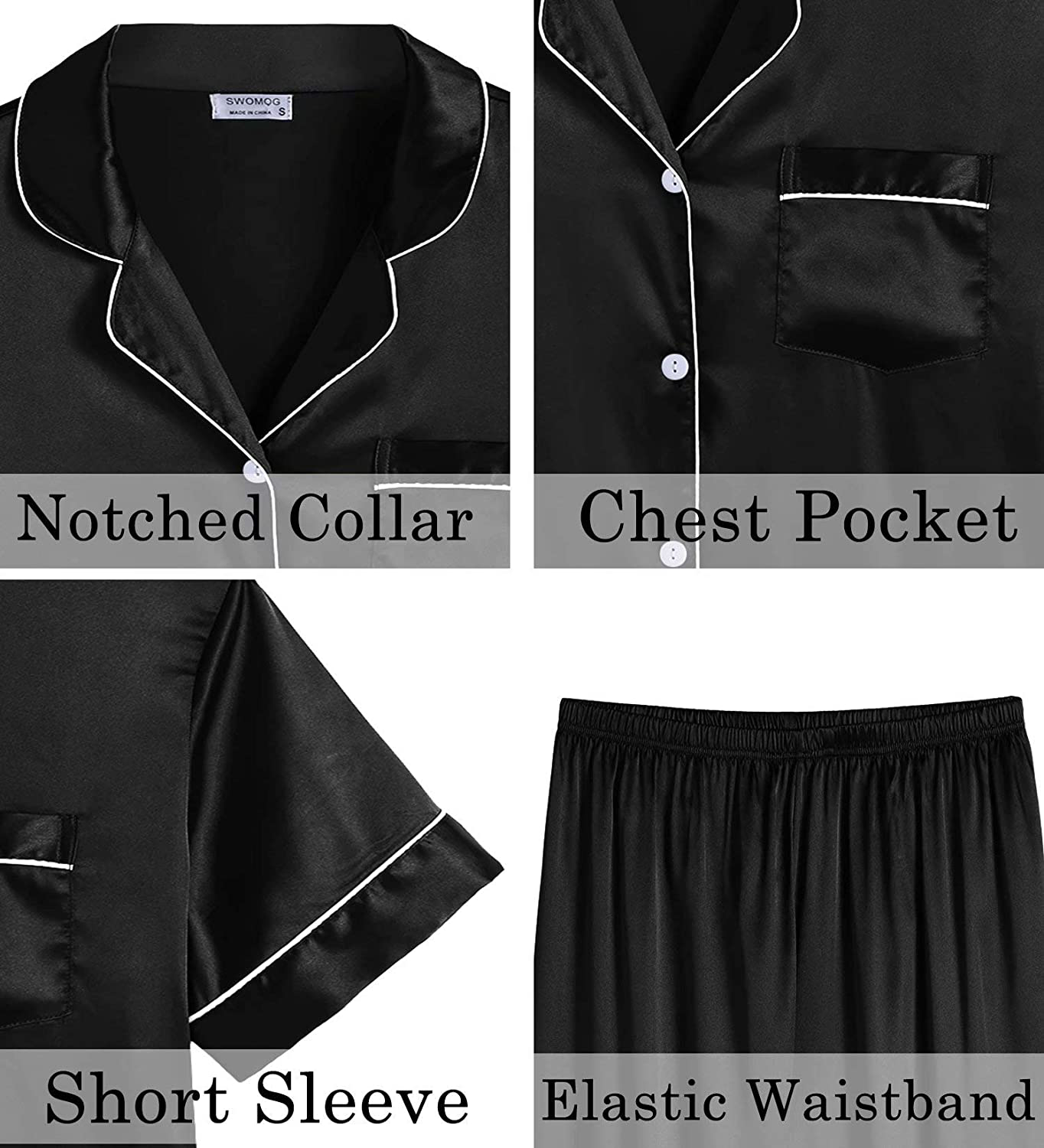 Lecgee Womens Silk Satin Pajamas Short Sleeve Loungewear Two-Piece Sleepwear Button-Down Pj Set Apparel & Accessories > Clothing > Sleepwear & Loungewear > Pajamas Kylie Max